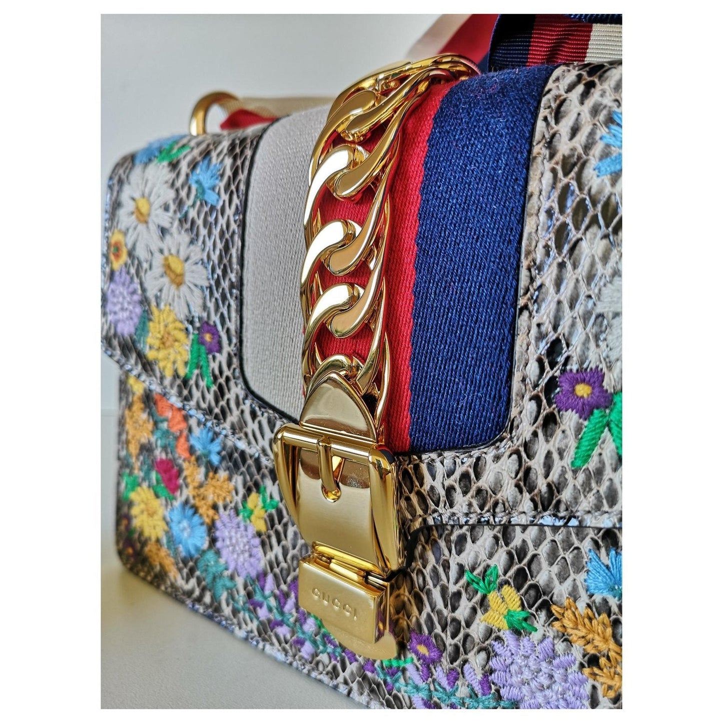 Gucci SYLVIE FLORAL -HS Python Shoulder Bag