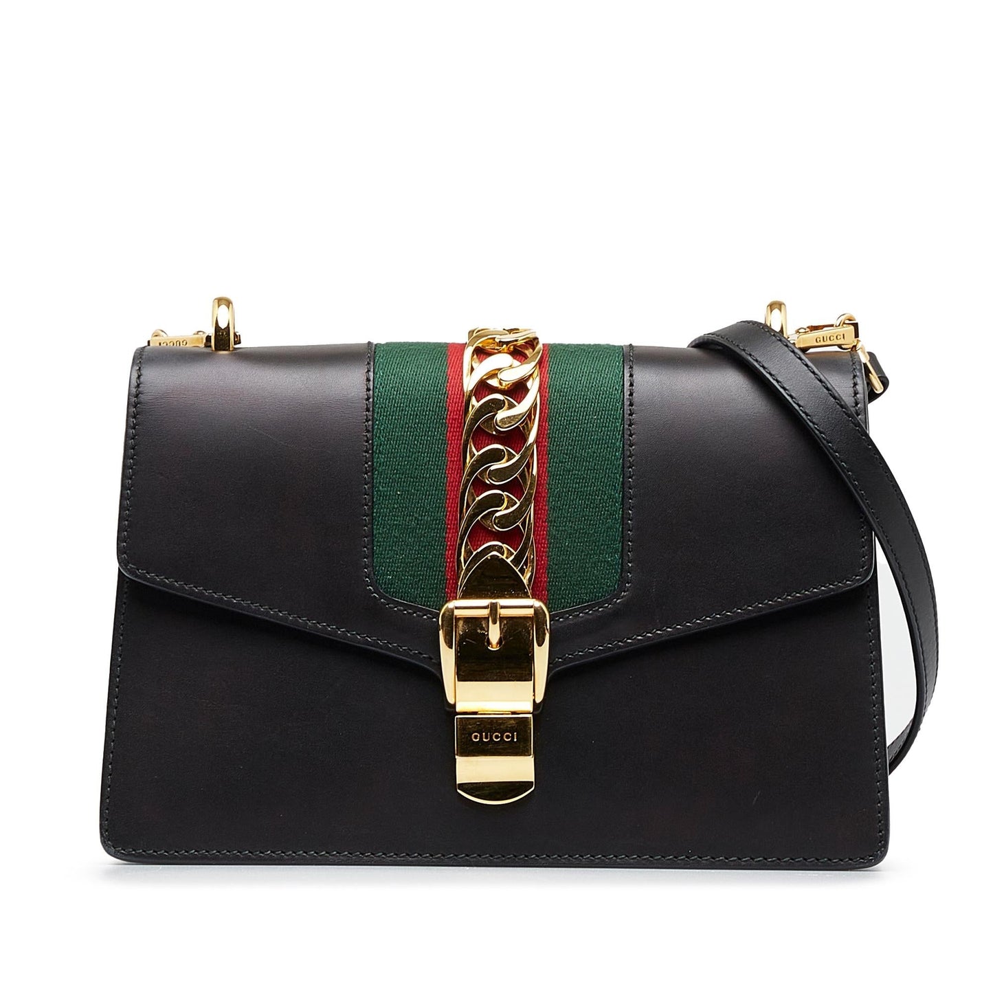 Gucci Sylvie SHG-NFRbwn Calf Black Shoulder Bag
