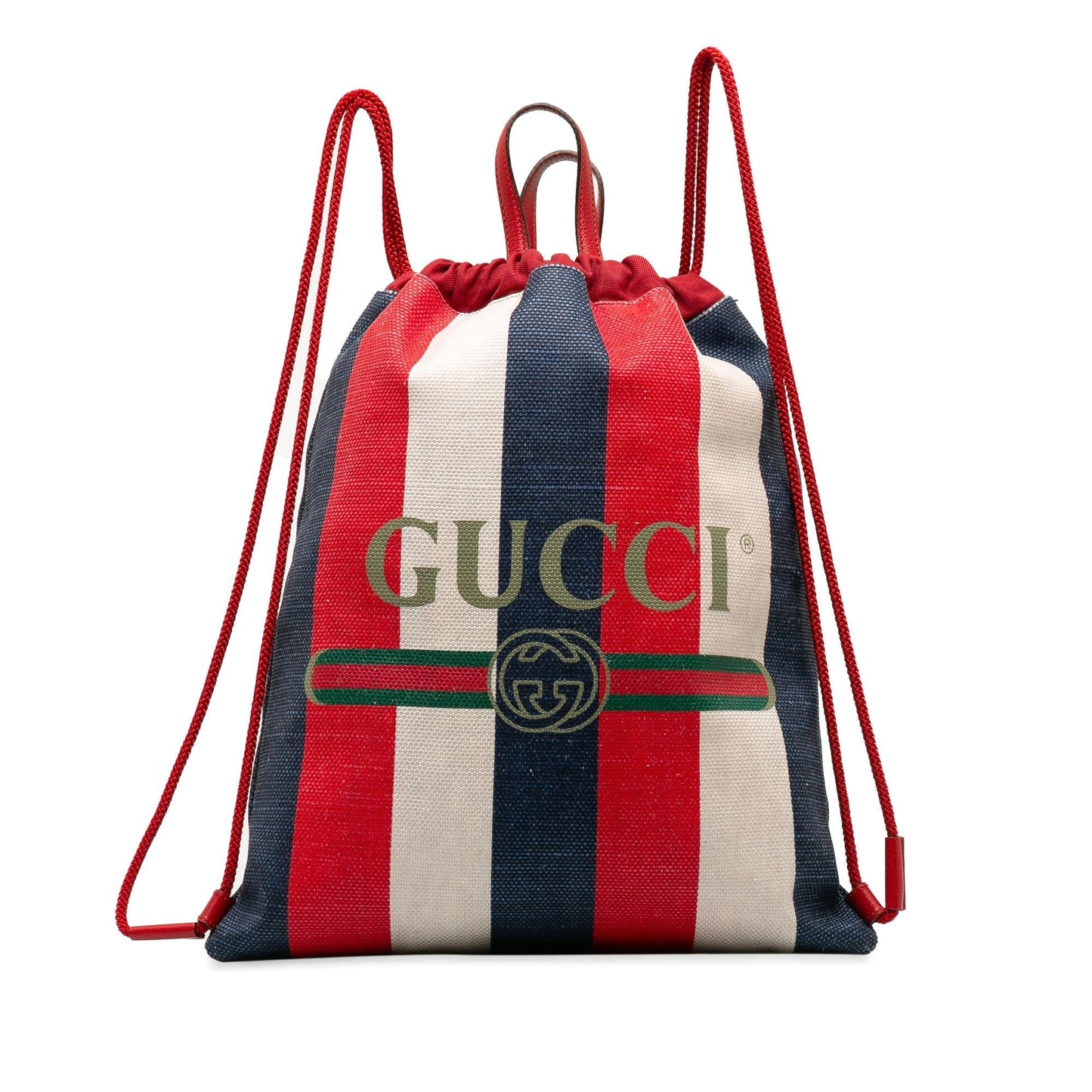 Gucci Sylvie Stripe Drawstring Backpack Canvas Red Logo Jewelry