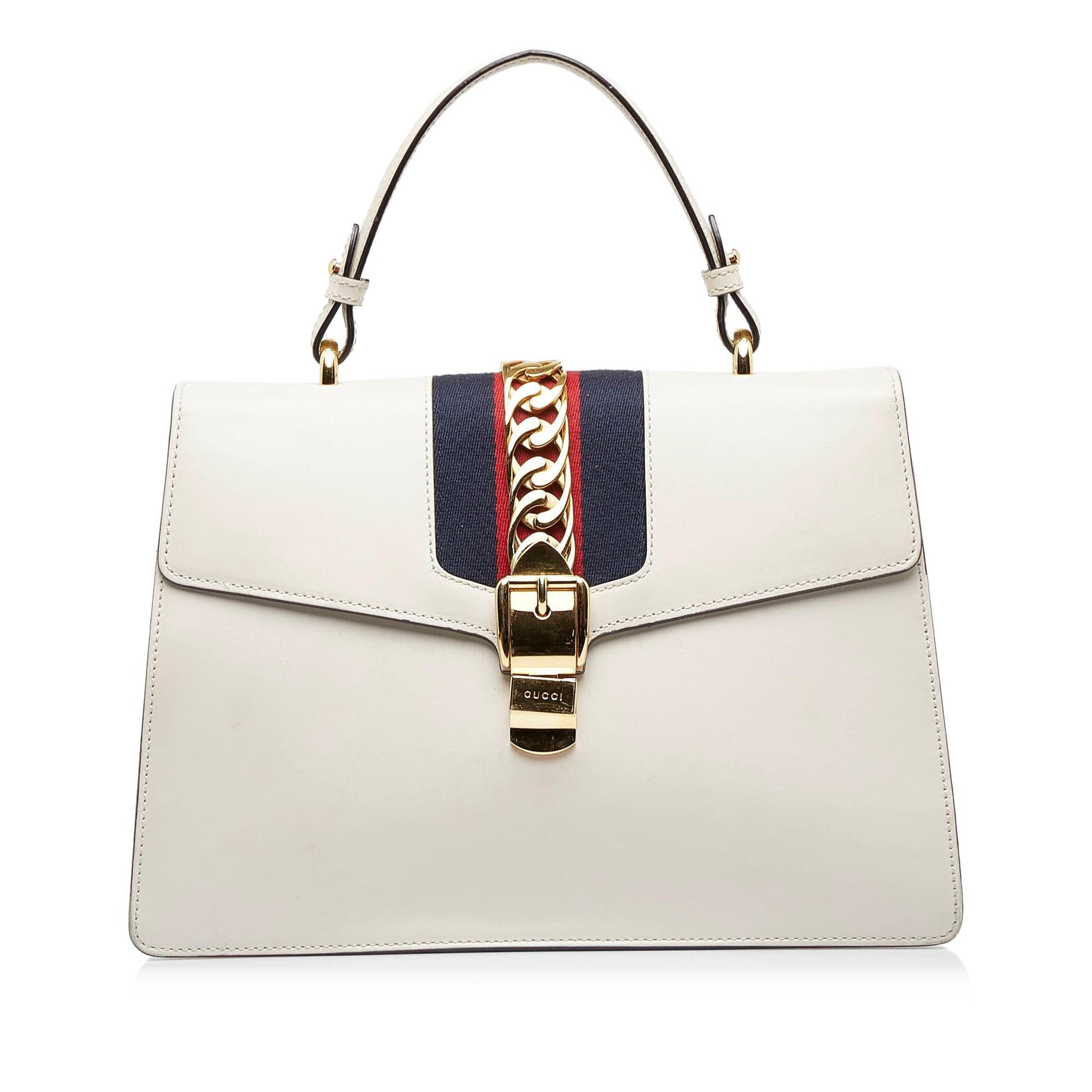 Gucci Sylvie Web SHG-RIchpP Calf White Satchel Bag