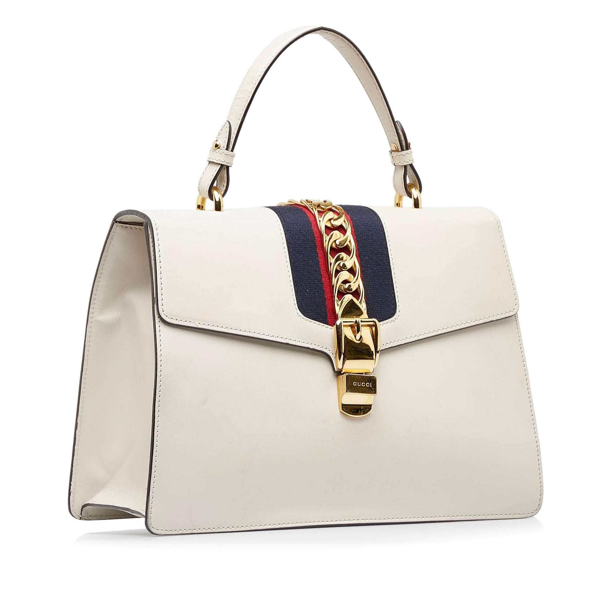 Gucci Sylvie Web SHG-RIchpP Calf White Satchel Bag