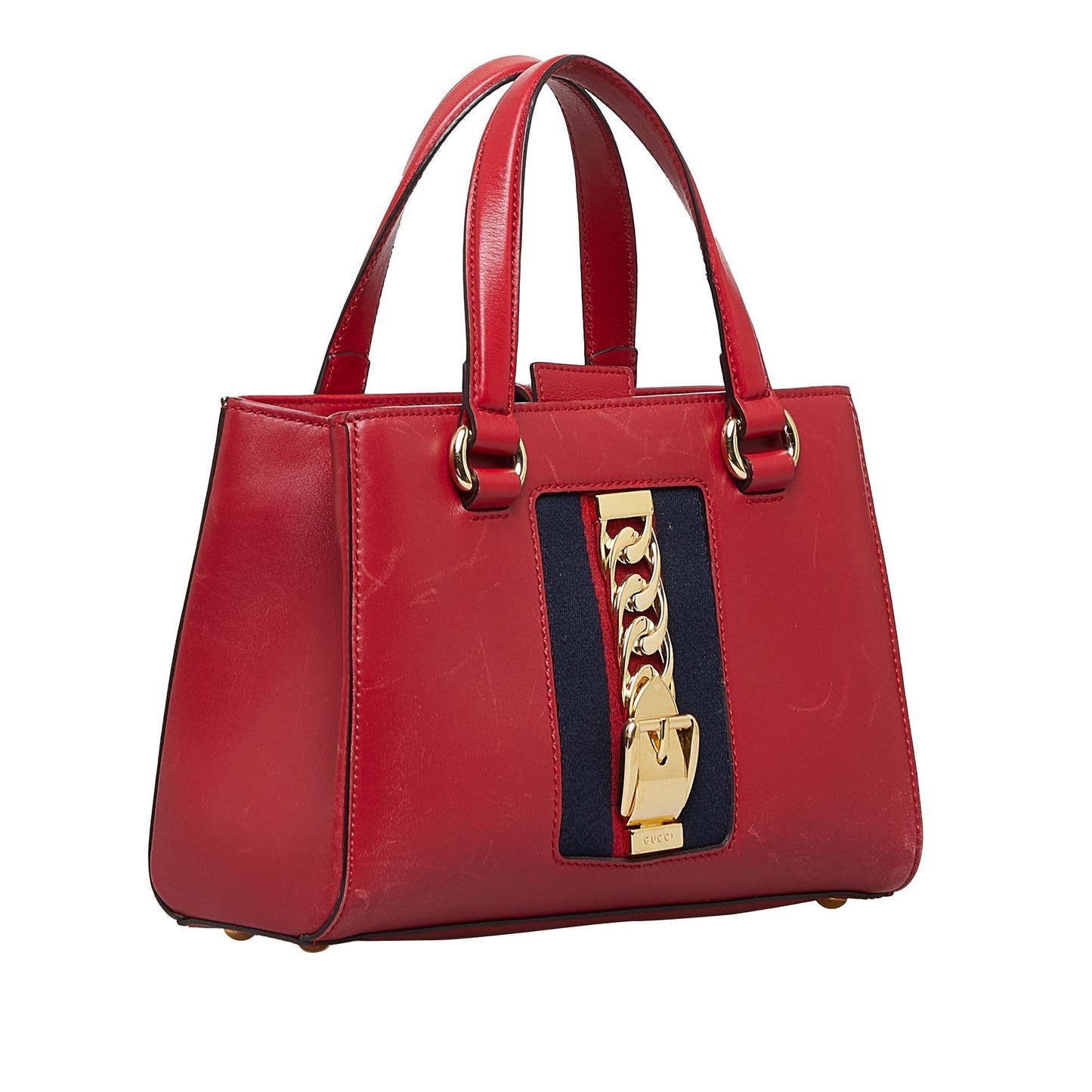 Gucci Sylvie Web SHG-LR59qo Calf Red Top Handle Satchel Bag