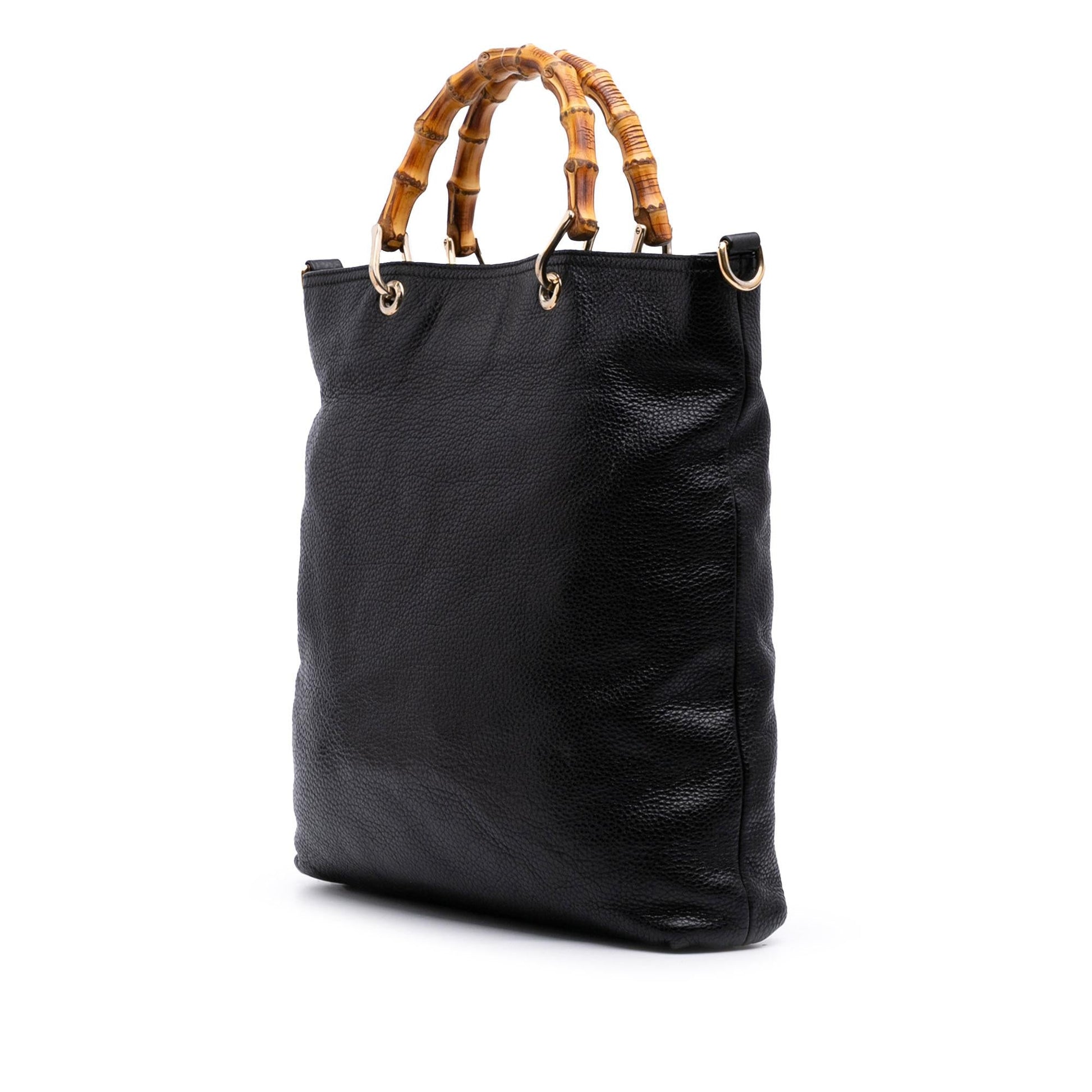 Gucci Tall Bamboo Shopper Leather Calf Black Tote Bag