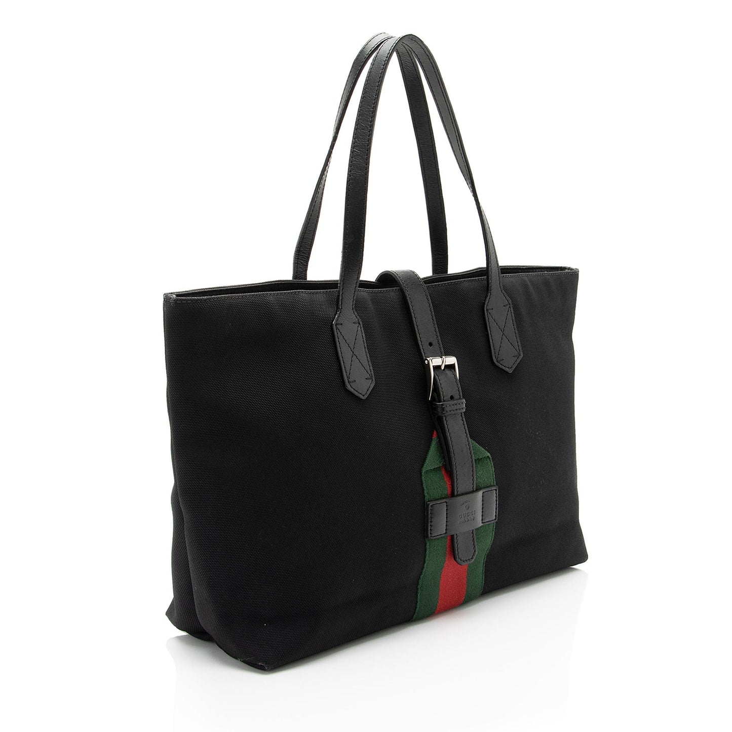 Gucci Techno Web Buckle Canvas Nylon Black Large Tote Bag