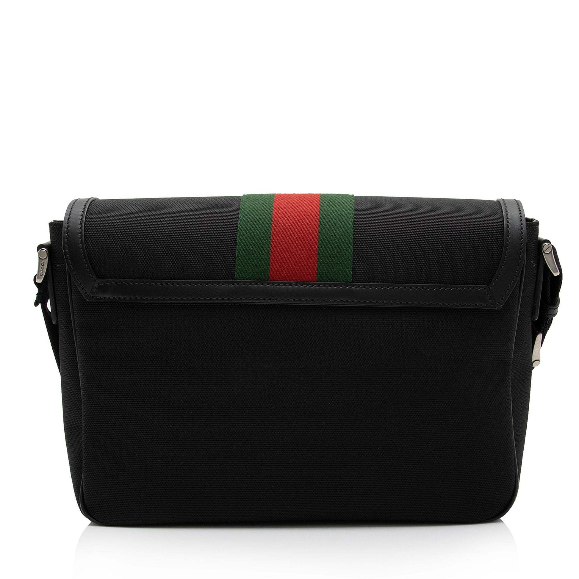 Gucci Techno Web Flap Messenger SHF-aNV2dn Leather Canvas Nylon Black Shoulder Bag