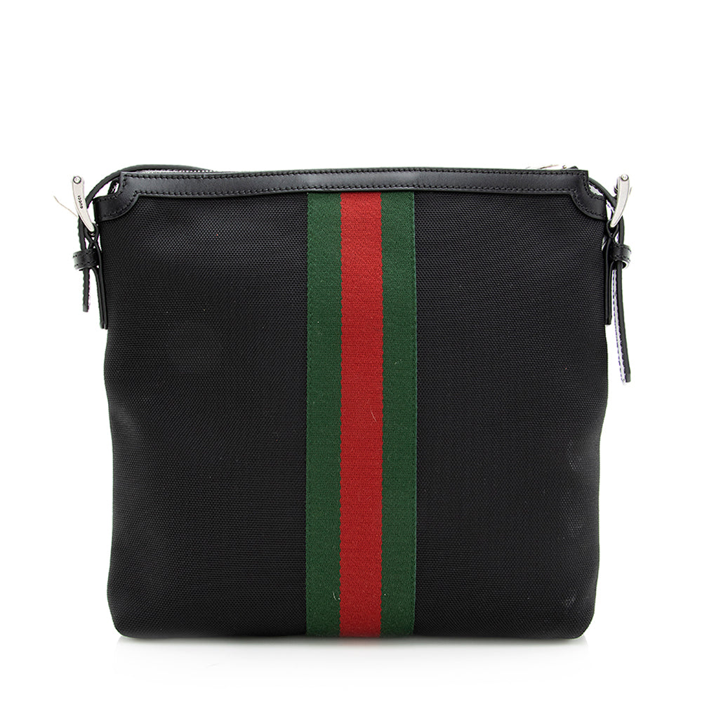 Gucci Techno Web Messenger SHF Leather Canvas Nylon Black Shoulder Bag