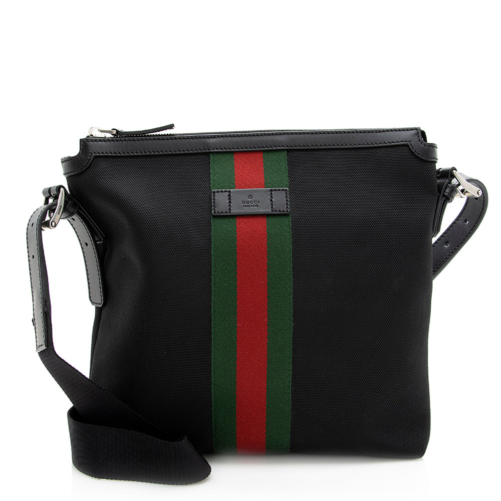 Gucci Techno Web Messenger SHF Leather Canvas Nylon Black Shoulder Bag