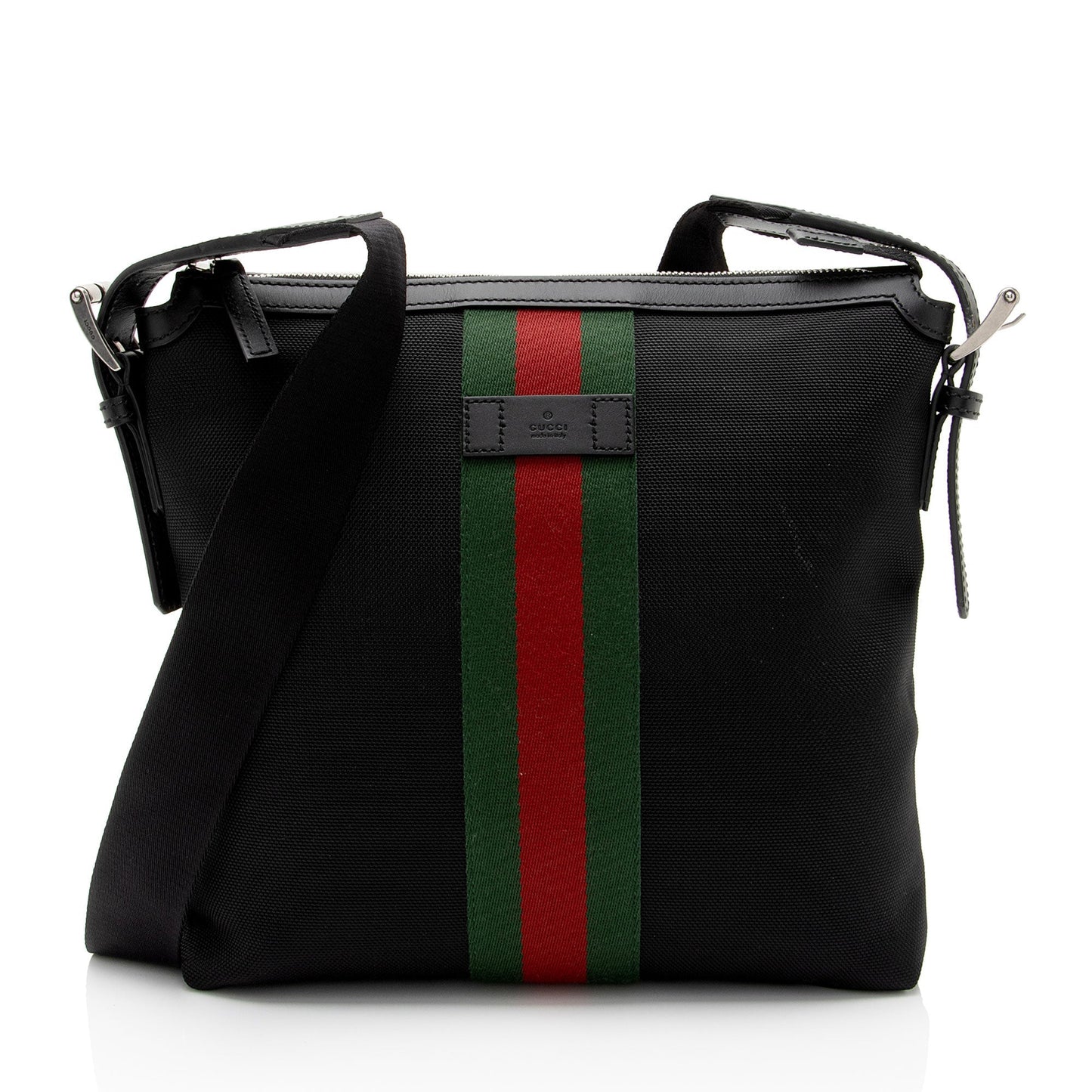 Gucci Techno Web Messenger SHF-hSj6G8 Leather Canvas Nylon Black Shoulder Bag