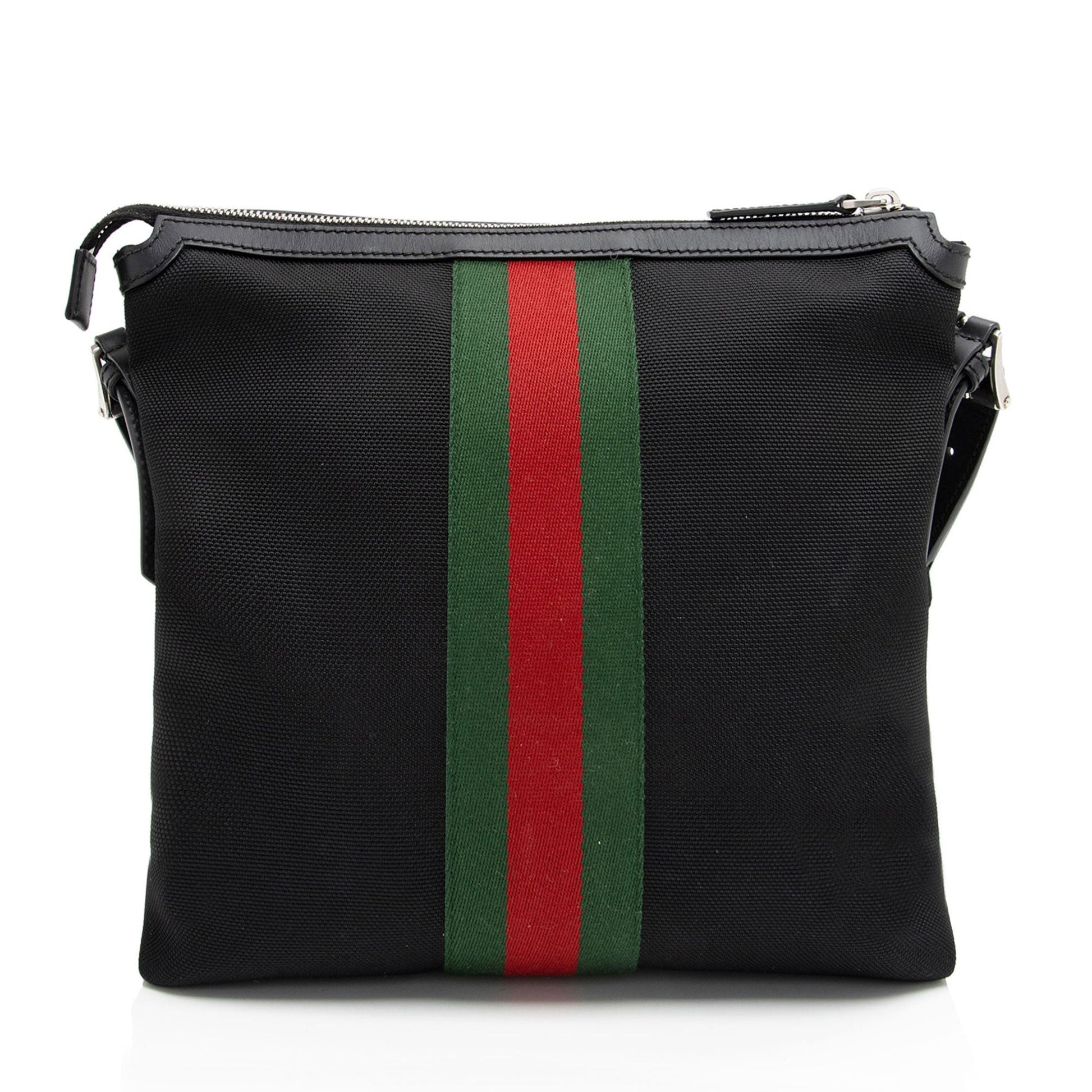 Gucci Techno Web Messenger SHF-TvzLG9 Leather Canvas Nylon Black Shoulder Bag