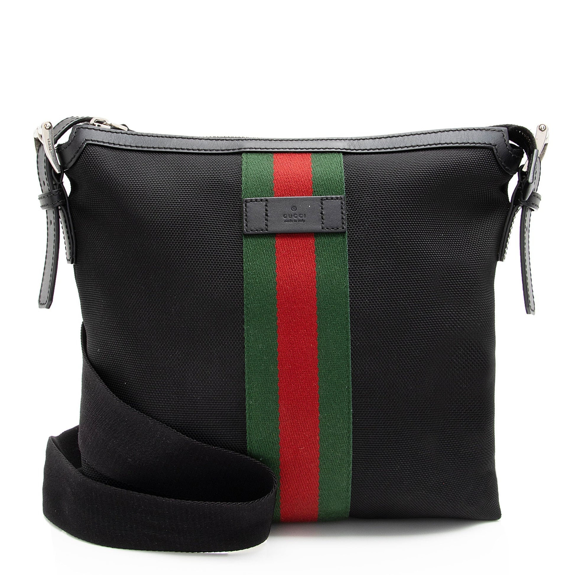 Gucci Techno Web Messenger SHF-TvzLG9 Leather Canvas Nylon Black Shoulder Bag