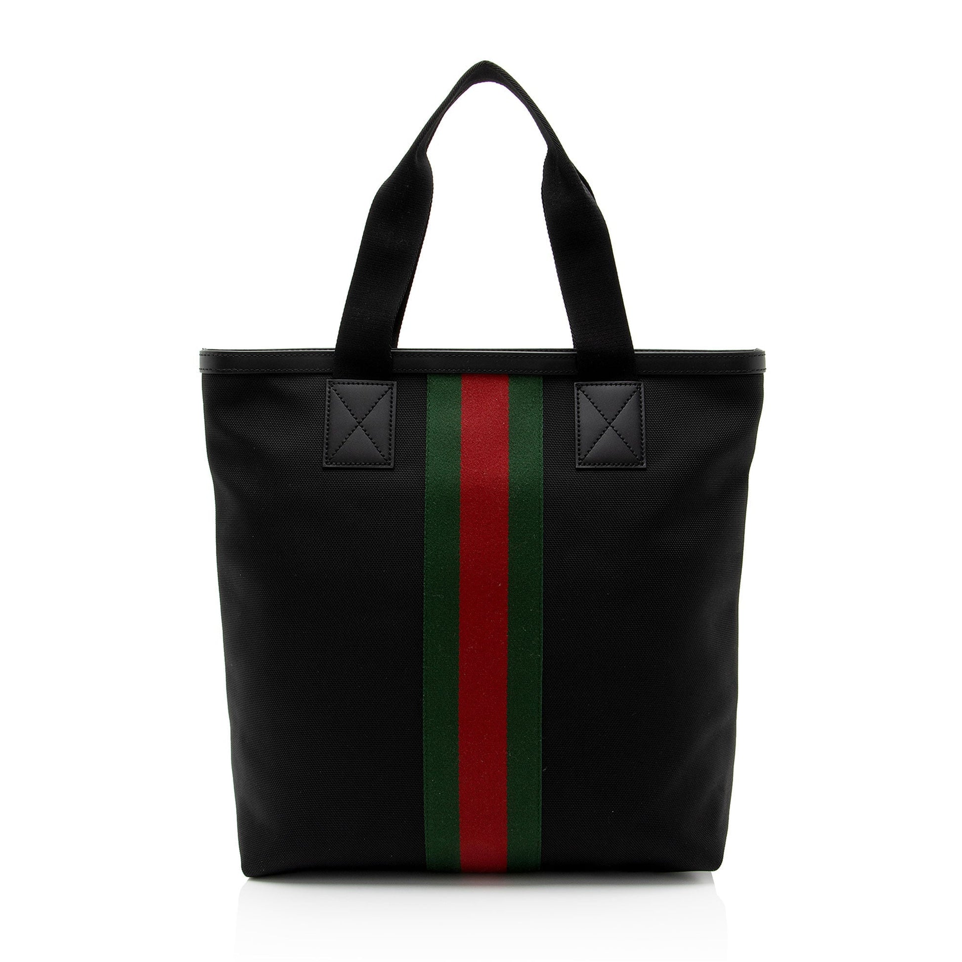 Gucci Techno Web SHF-5flfJ8 Leather Canvas Nylon Black Tote Bag