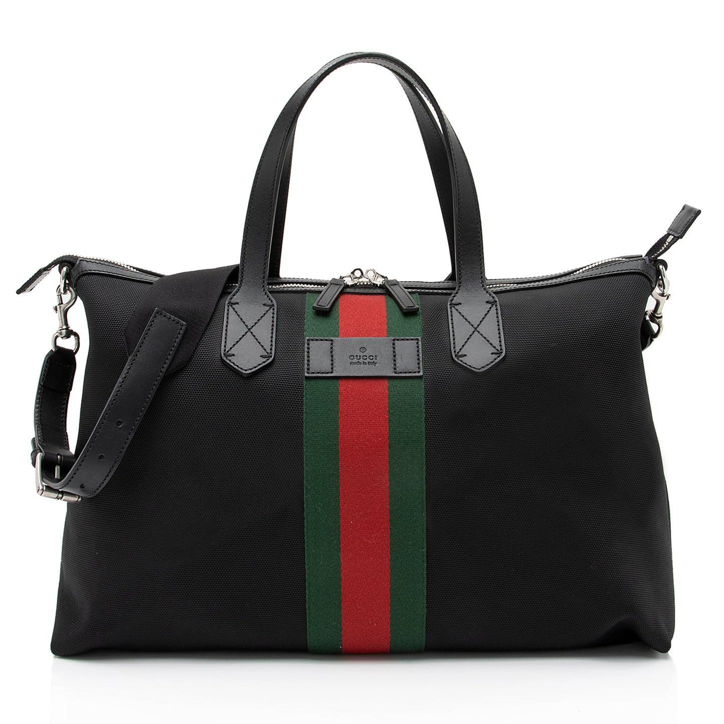 Gucci Techno Web Duffle SHF Leather Canvas Nylon Black Travel Bag