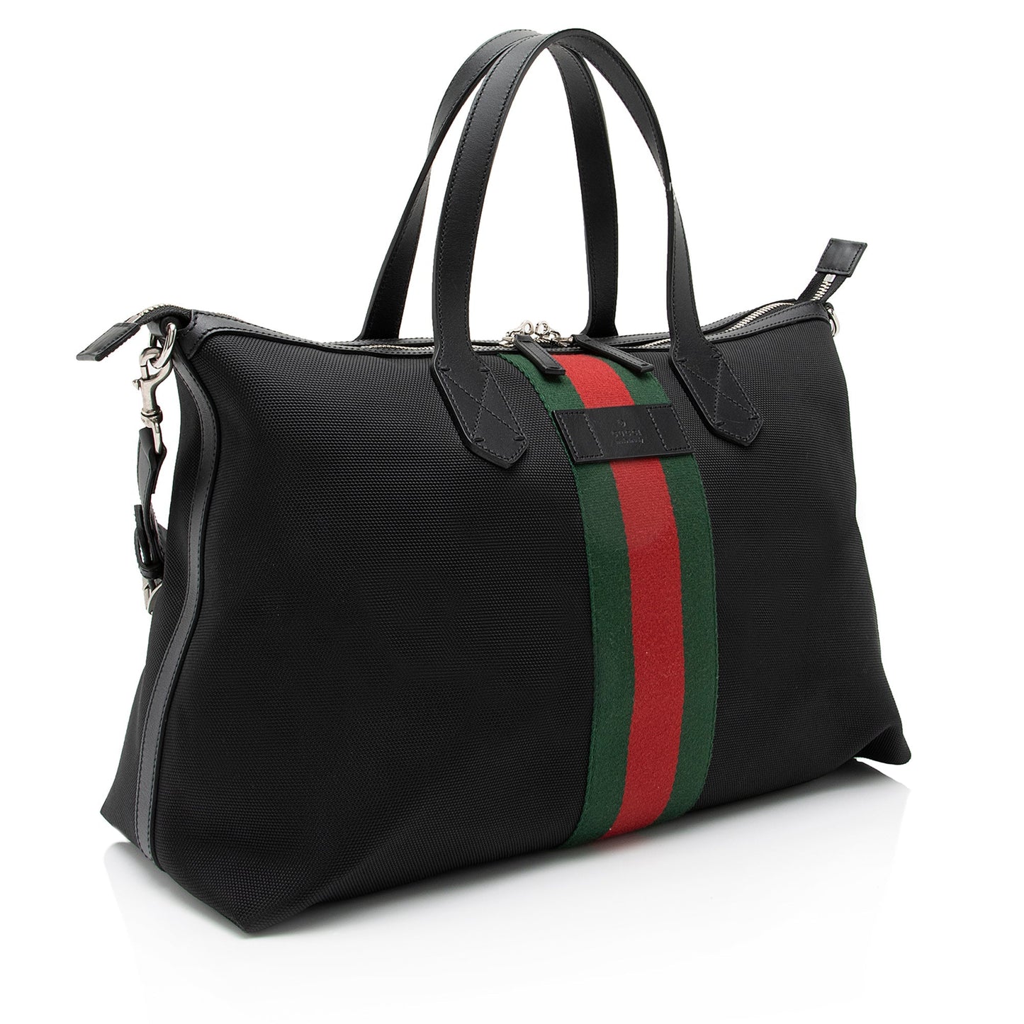 Gucci Techno Web Duffle SHF Leather Canvas Nylon Black Travel Bag