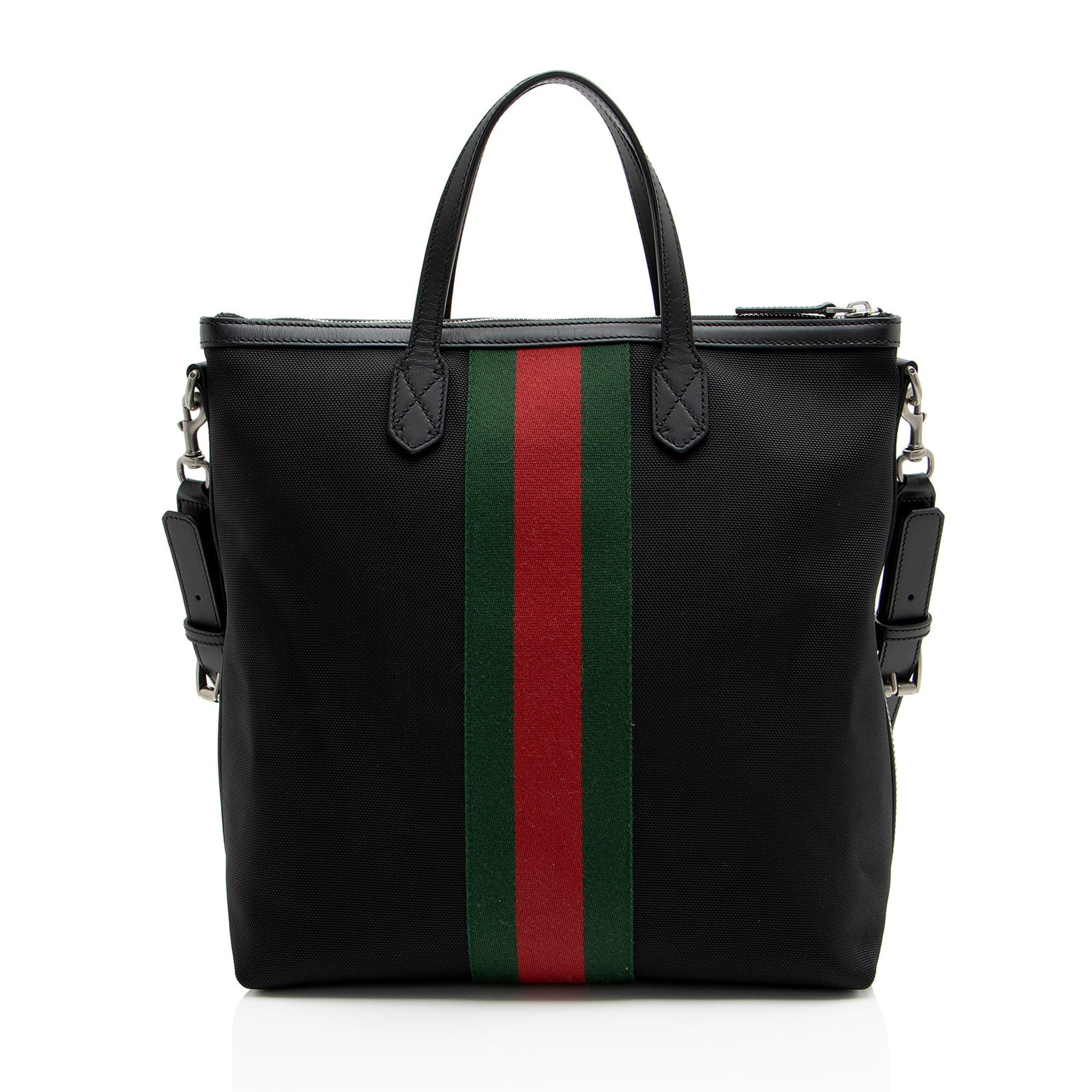 Gucci Techno Web Vertical Messenger SHF-QCAJfR Leather Canvas Nylon Black Shoulder Bag