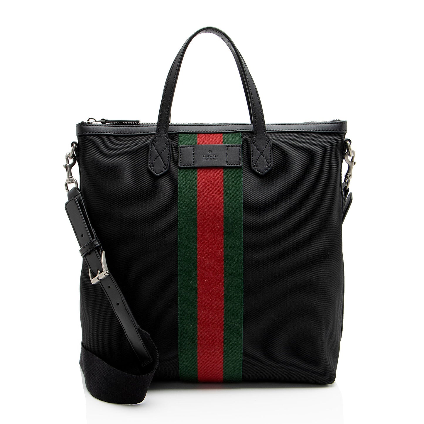 Gucci Techno Web Vertical Messenger SHF-QCAJfR Leather Canvas Nylon Black Shoulder Bag