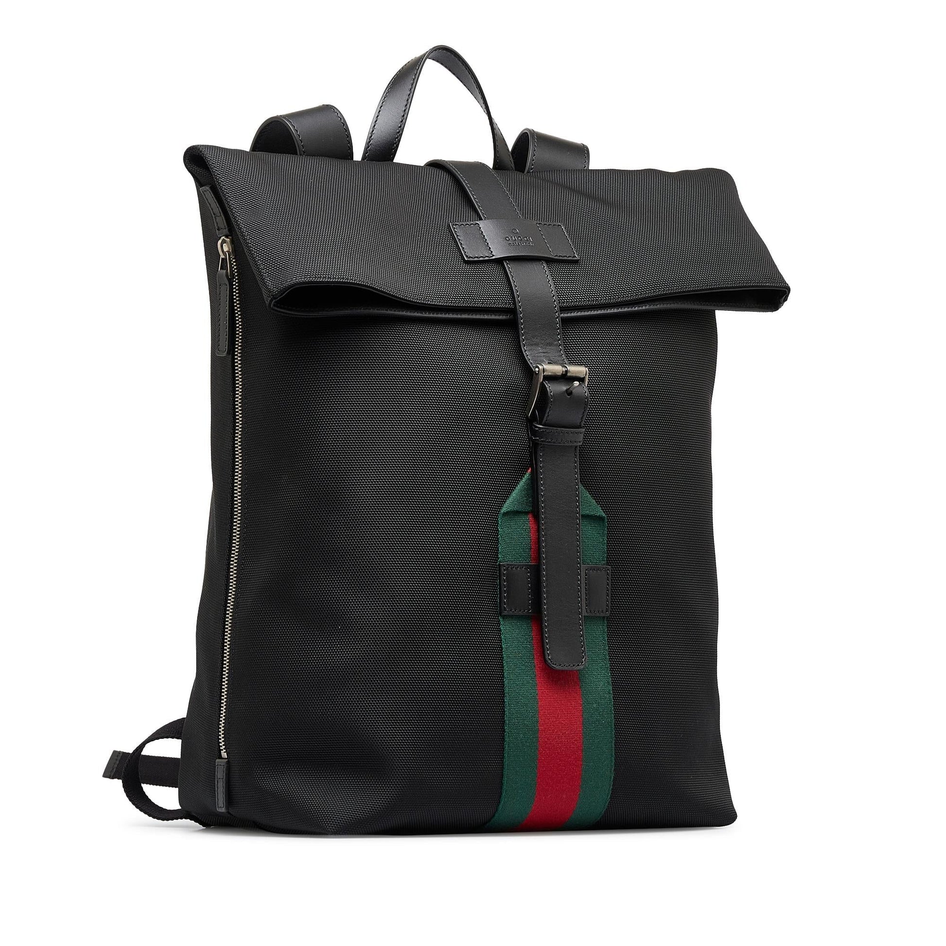 Gucci Techno Web Fold Over Backpack Canvas Black Shg U9Fhbg