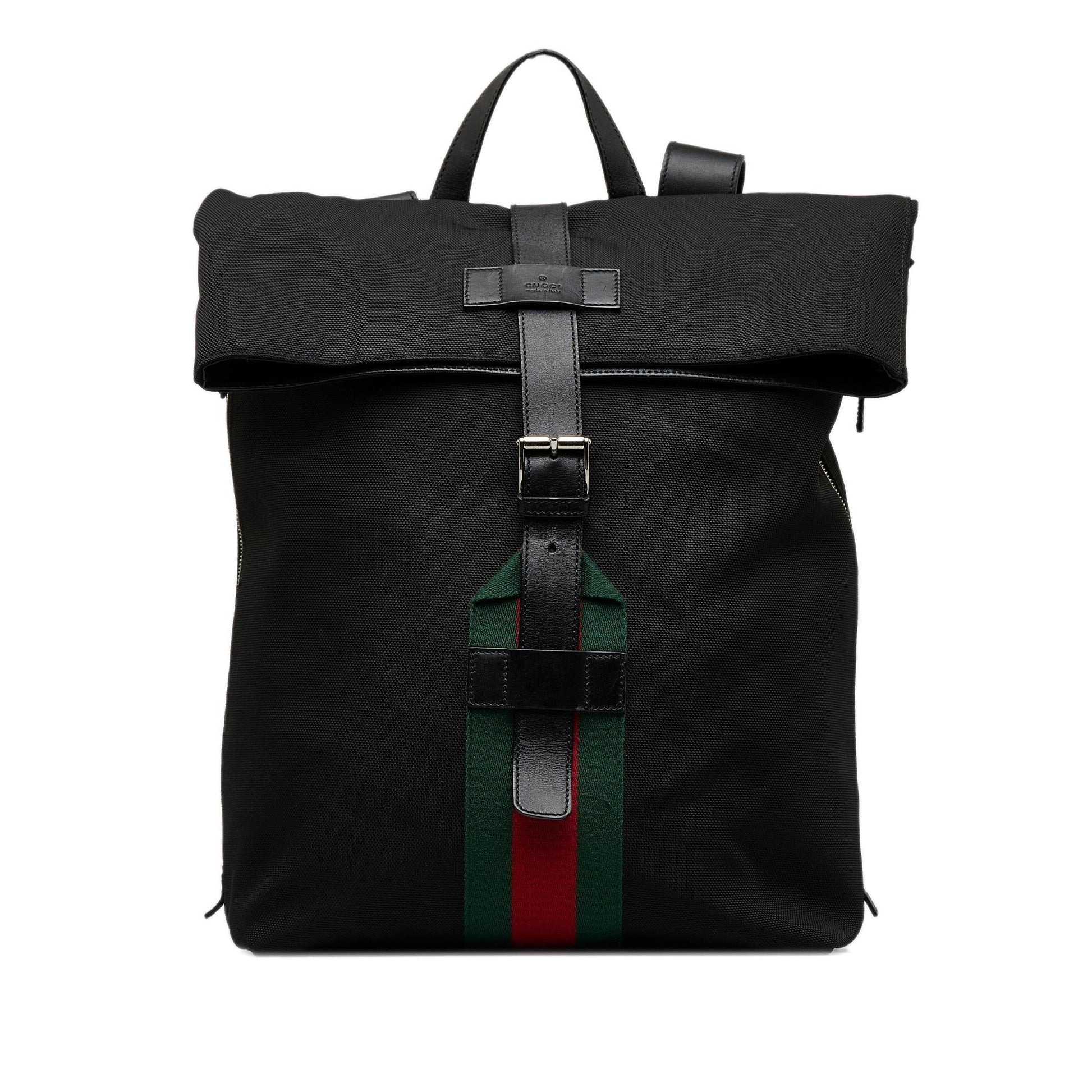 Gucci Techno Web Fold Over Backpack Canvas Black Shg Mlgr7B