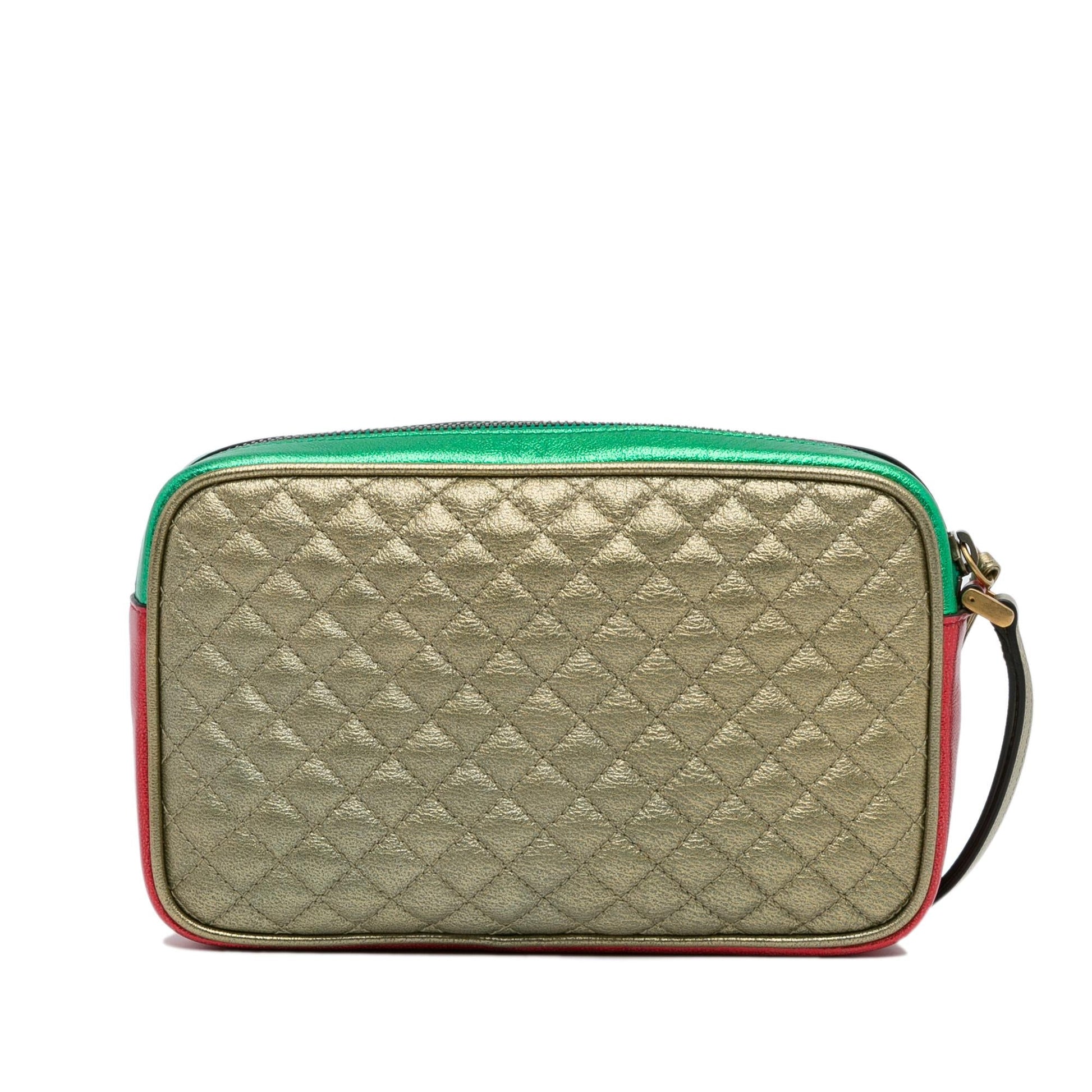 Gucci Trapuntata Wristlet SHG-g19eZv Calf Red Green Clutch Bag