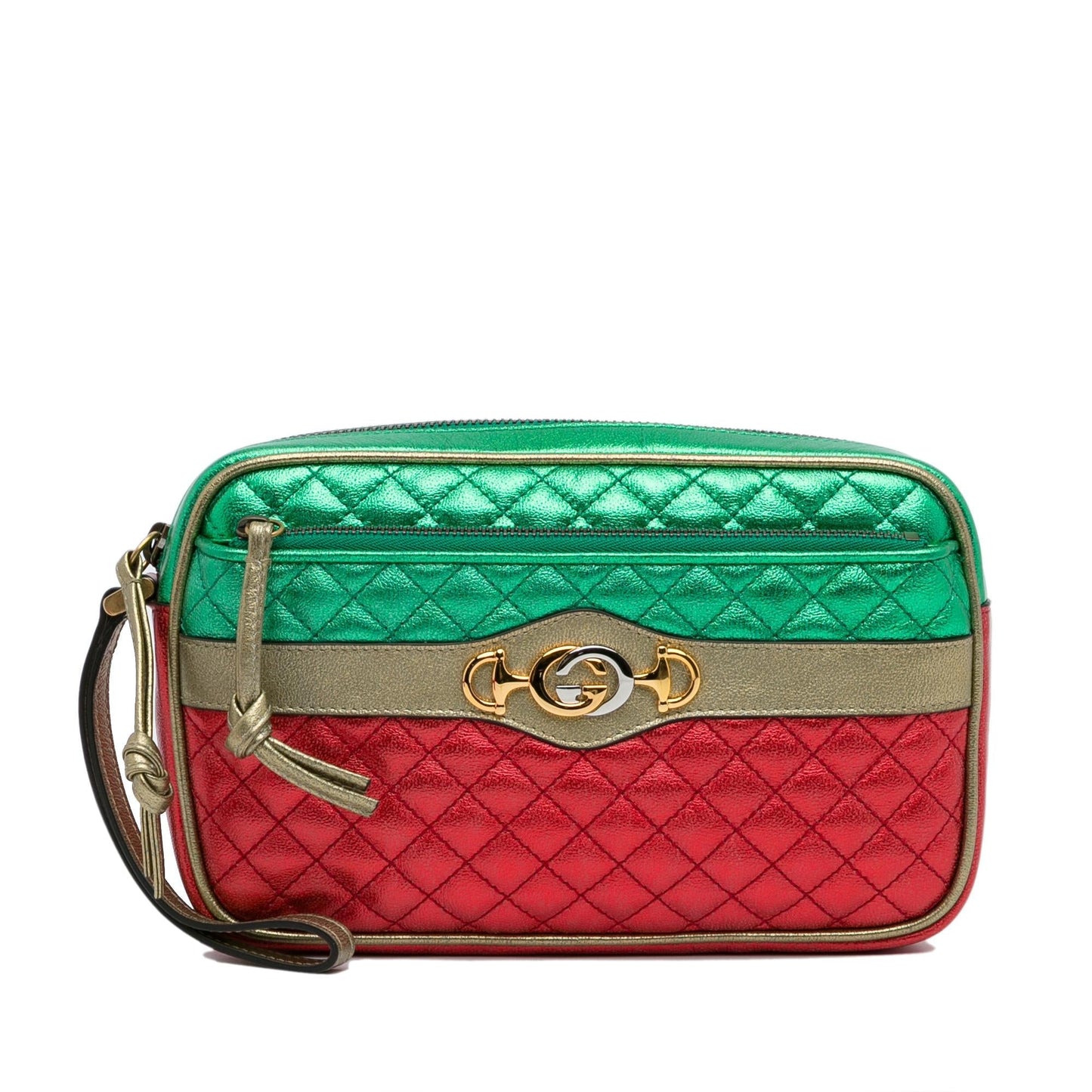 Gucci Trapuntata Wristlet SHG-g19eZv Calf Red Green Clutch Bag