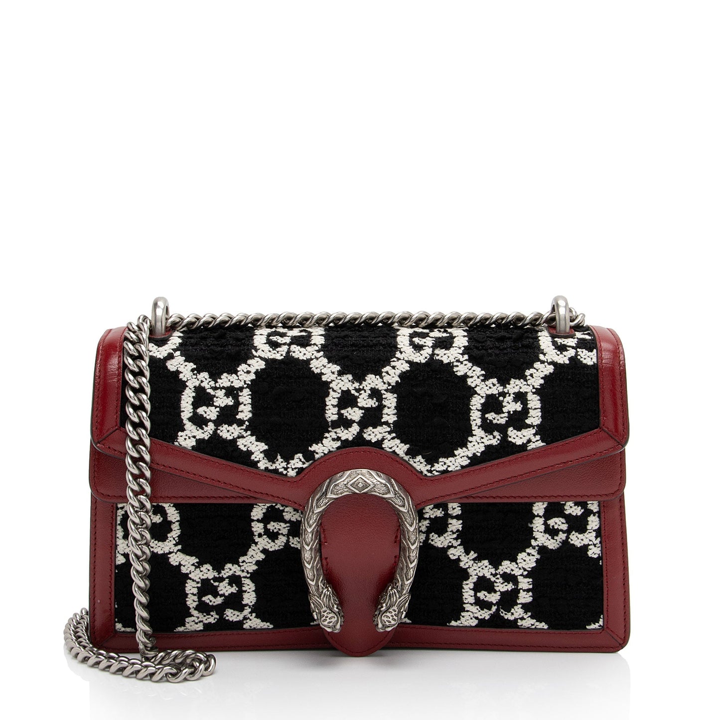 Gucci GG Tweed Dionysus Leather Black Red Small Shoulder Bag