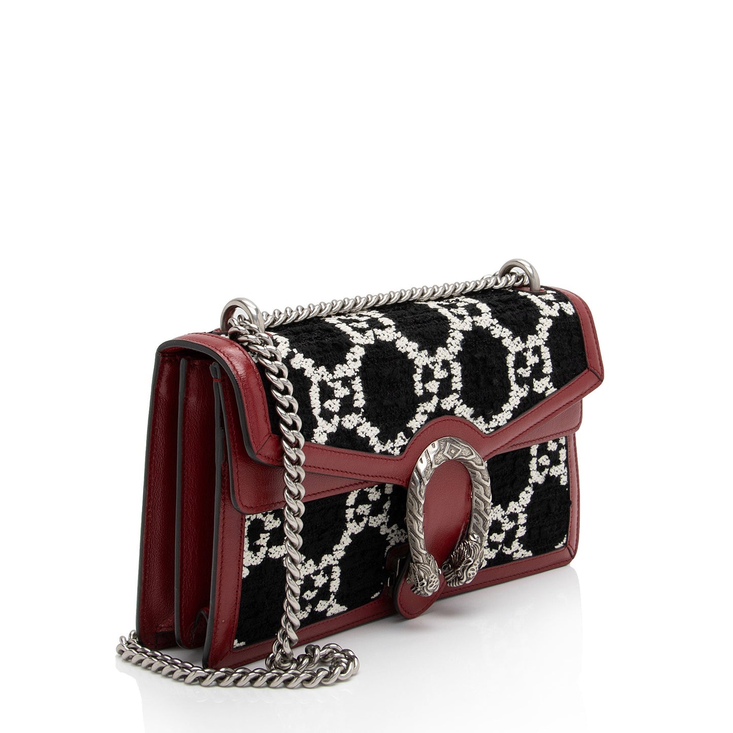 Gucci GG Tweed Dionysus Leather Black Red Small Shoulder Bag