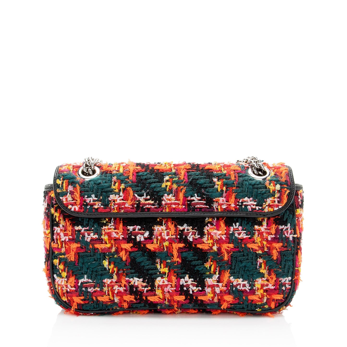 Gucci Tweed GG Marmont Flap Leather Black Red Small Crossbody Bag