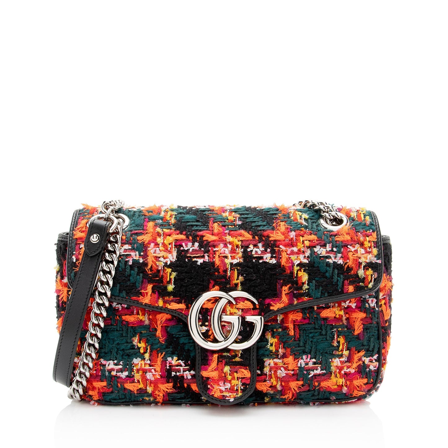 Gucci Tweed GG Marmont Flap Leather Black Red Small Crossbody Bag