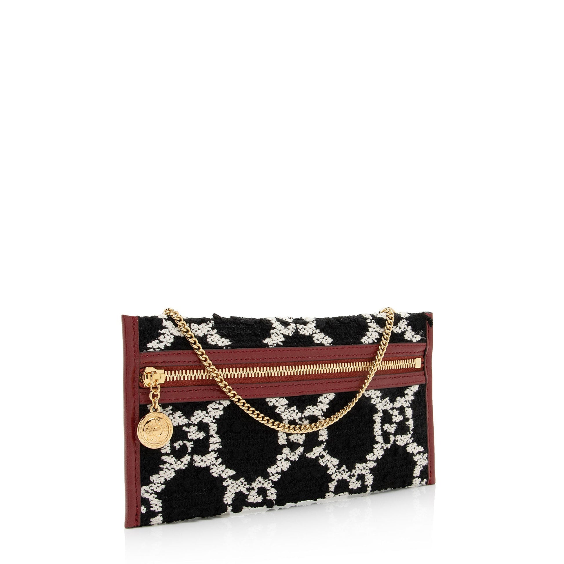 Gucci Tweed Pochette SHF-CithkJ Leather Black White Red Clutch Bag