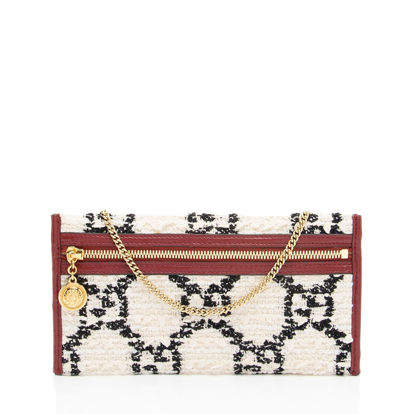 Gucci GG Tweed Pochette SHF-6bnT0R Leather Black White Red Clutch Bag