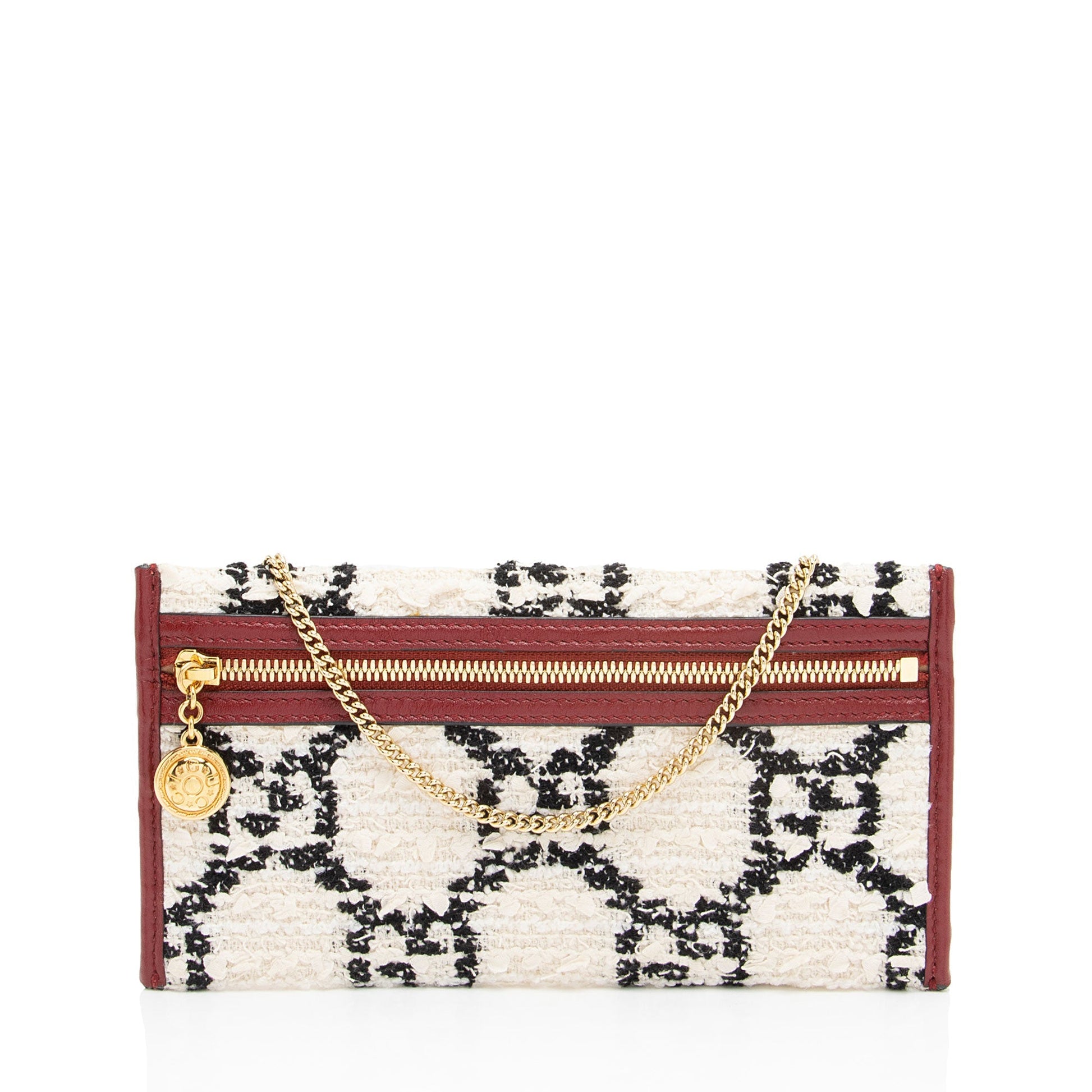 Gucci GG Tweed Pochette SHF-6bnT0R Leather Black White Red Clutch Bag