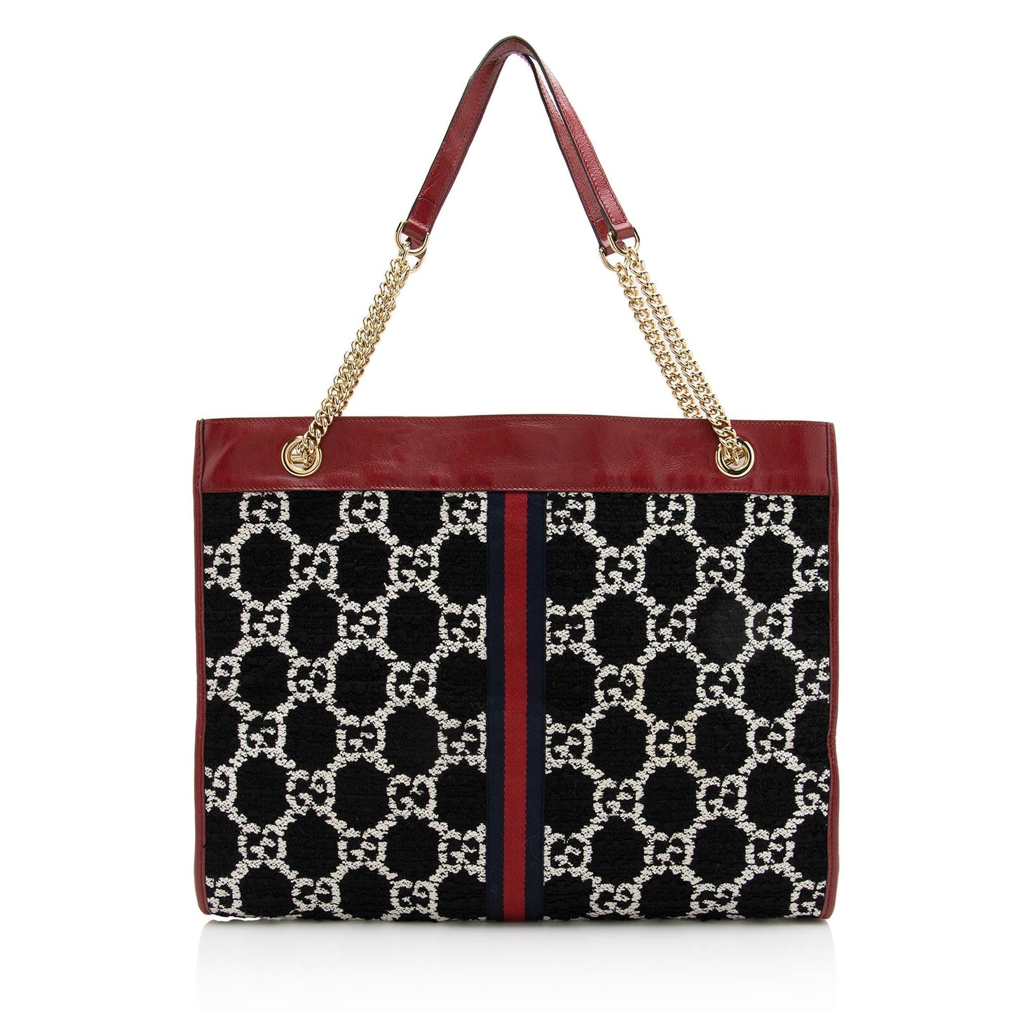 Gucci Tweed Rajah SHF Leather Nylon Black White Tote Bag
