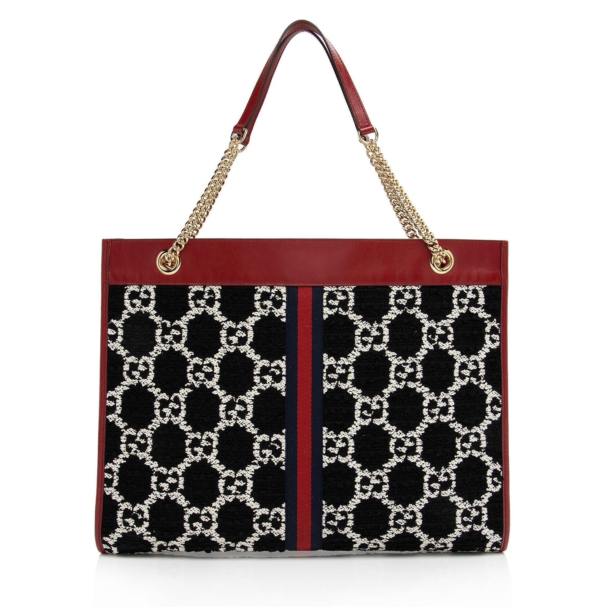 Gucci Tweed Rajah SHF-LR1VlY Leather Nylon Black White Tote Bag