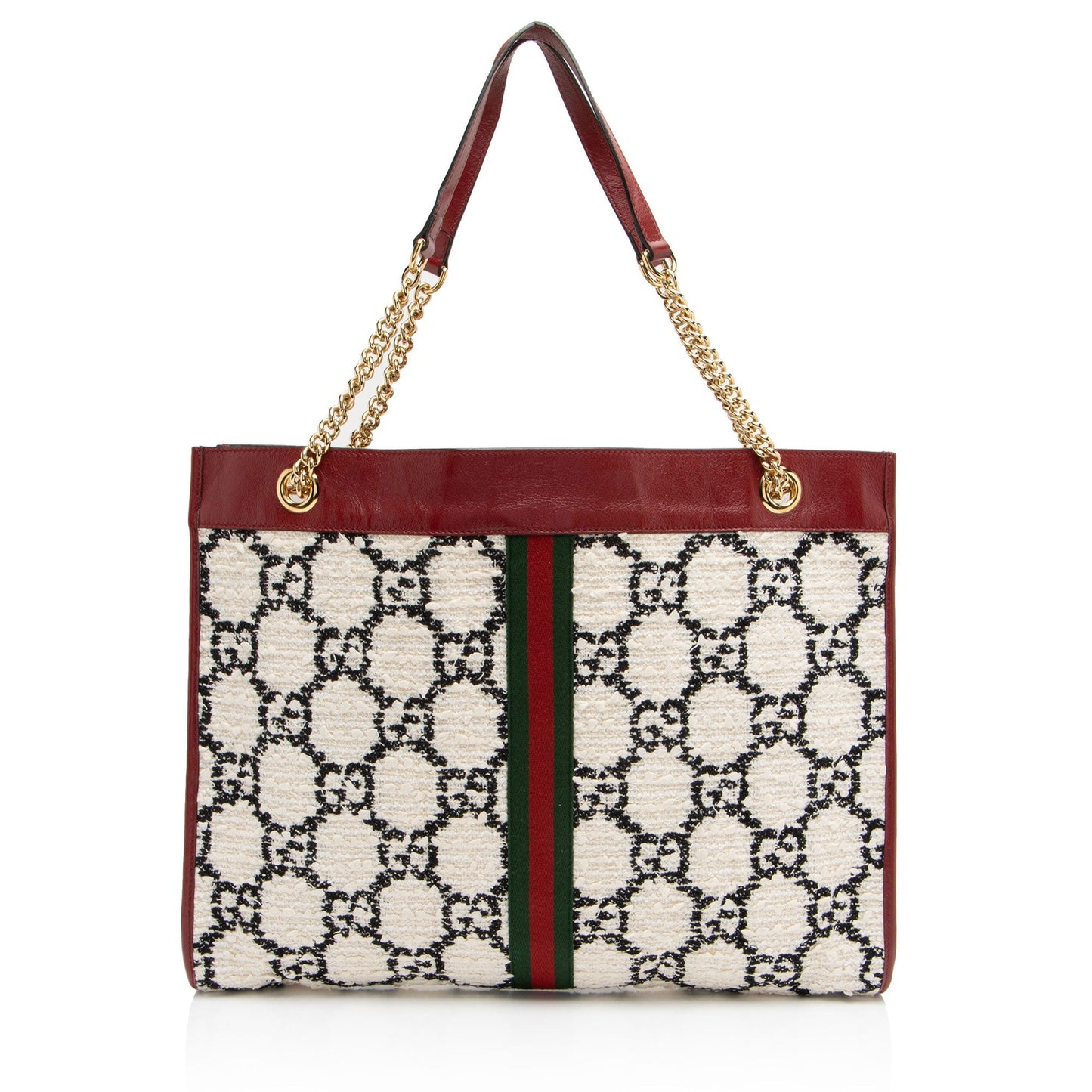 Gucci GG Tweed Rajah Leather Nylon White Red Tote Bag