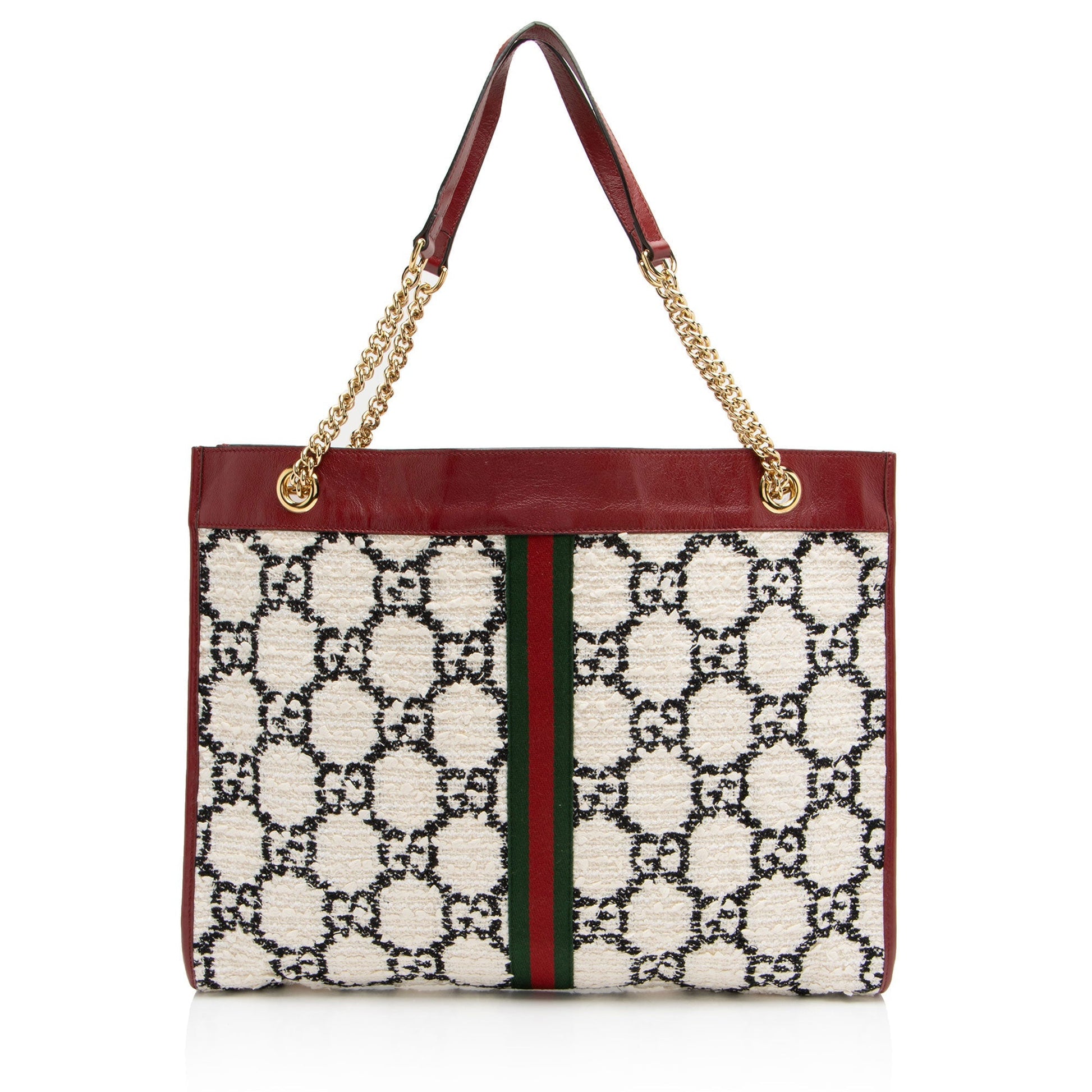 Gucci GG Tweed Rajah Leather Nylon White Red Tote Bag