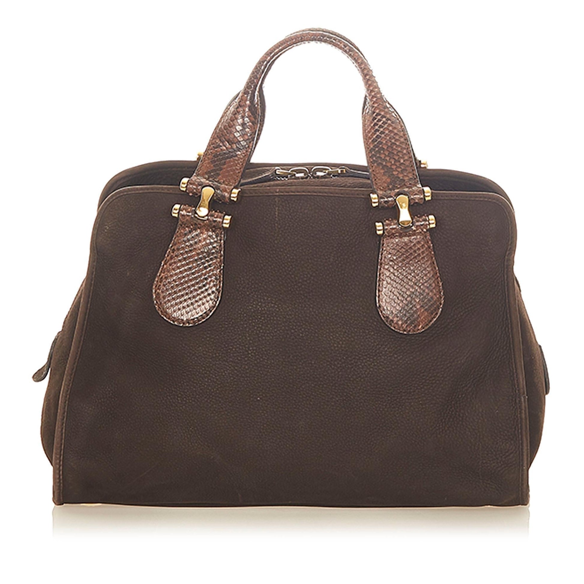 Gucci Twice Nubuck SHG Leather Black Brown Satchel Bag