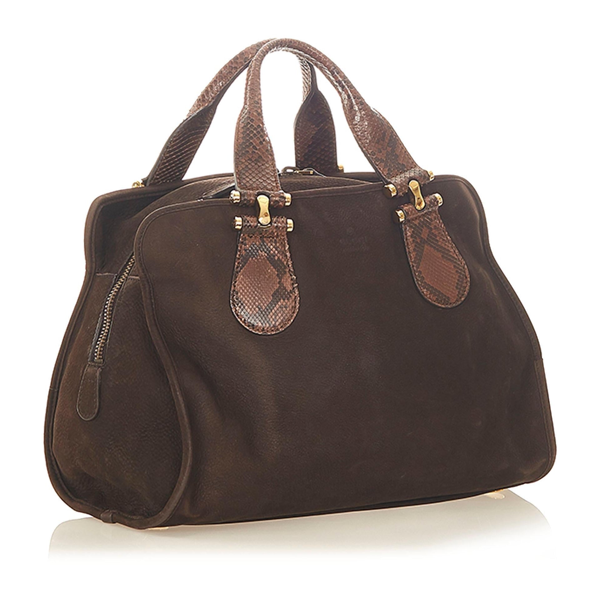 Gucci Twice Nubuck SHG Leather Black Brown Satchel Bag