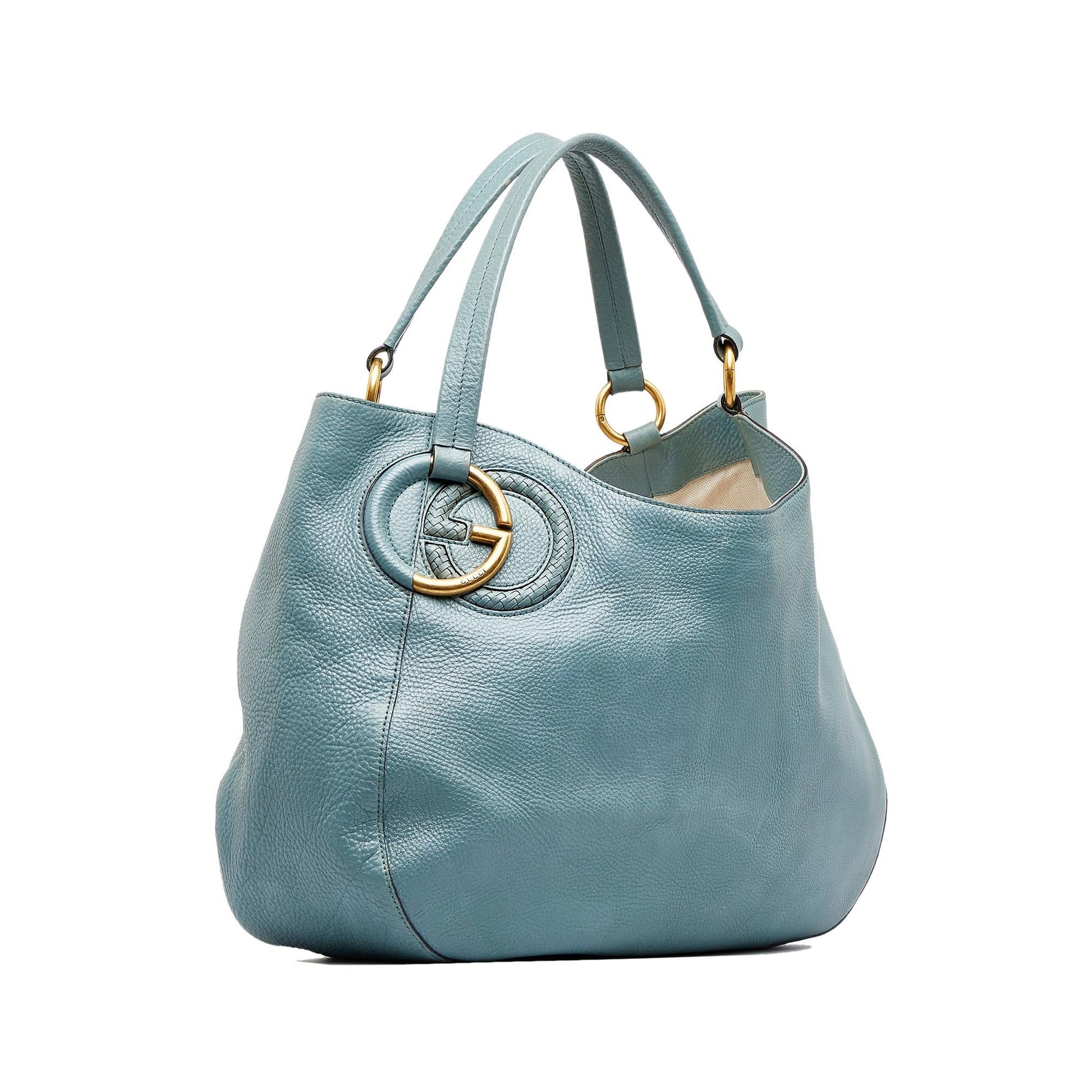 Gucci Twill SHG-iOWFJD Calf Blue Tote Bag
