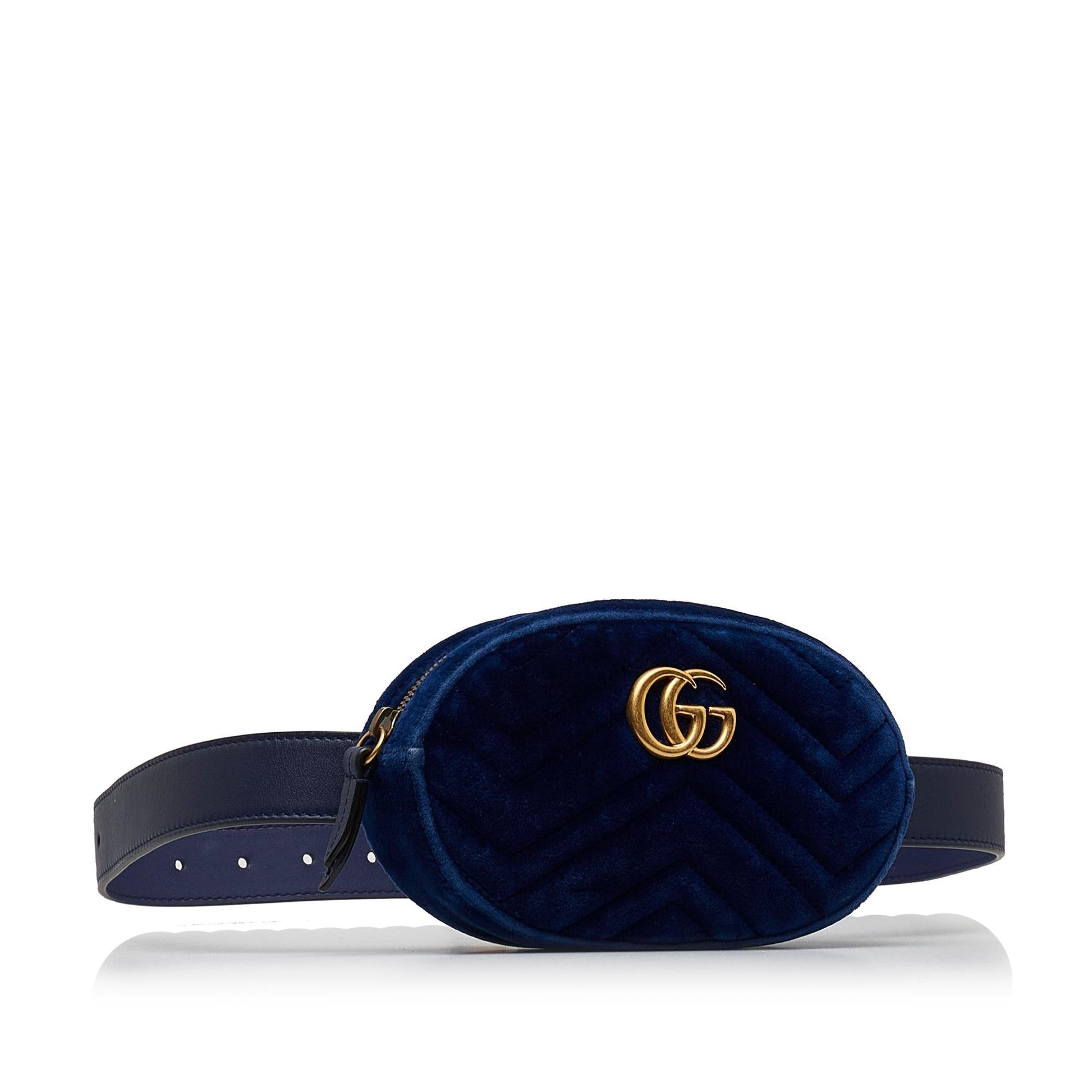 Gucci Velvet GG Marmont Belt SHG-qgXms2 Matelasse Blue Accessory