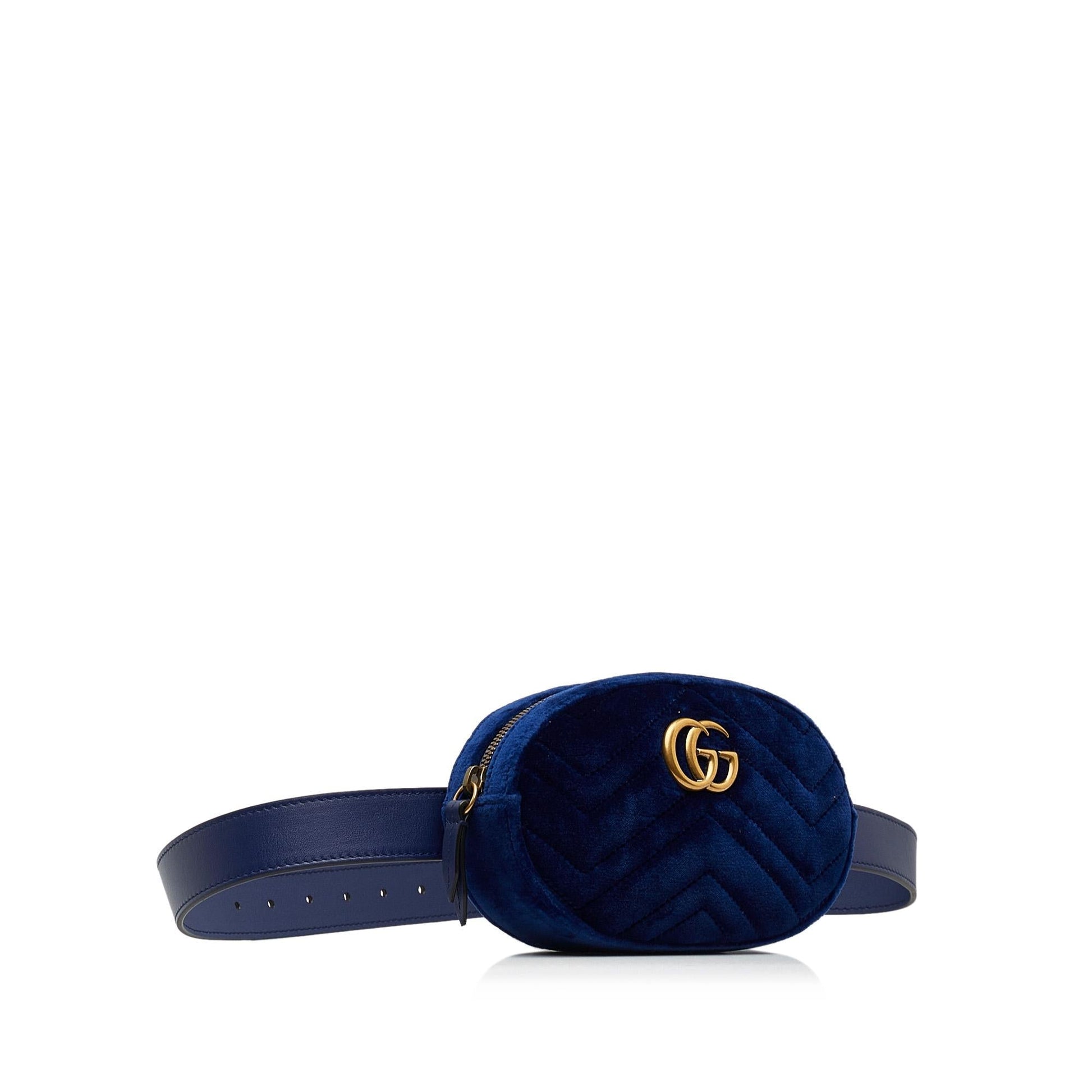 Gucci Velvet GG Marmont Belt SHG-0eluPi Matelasse Blue Accessory