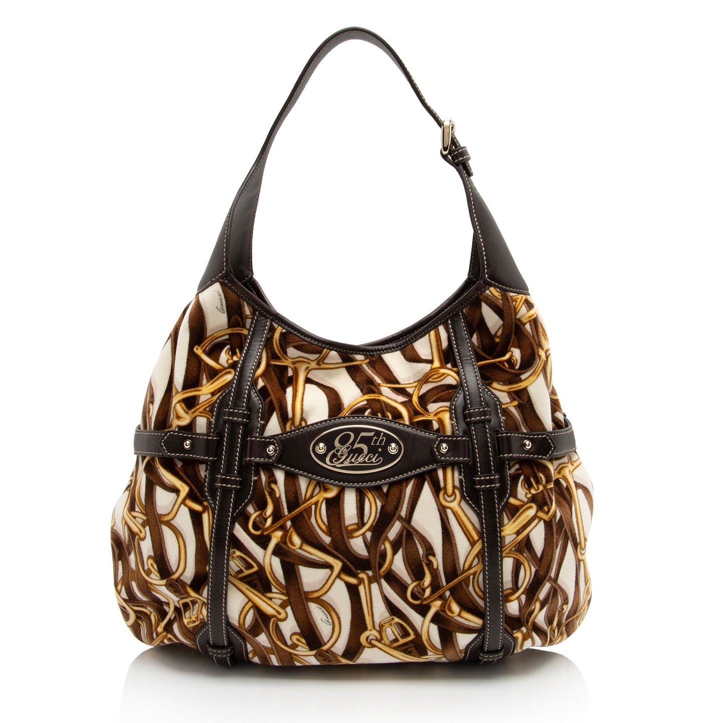 Gucci Velvet Horsebit 85th Anniversary SHF-ojw6md Leather Brown Large Shoulder Bag