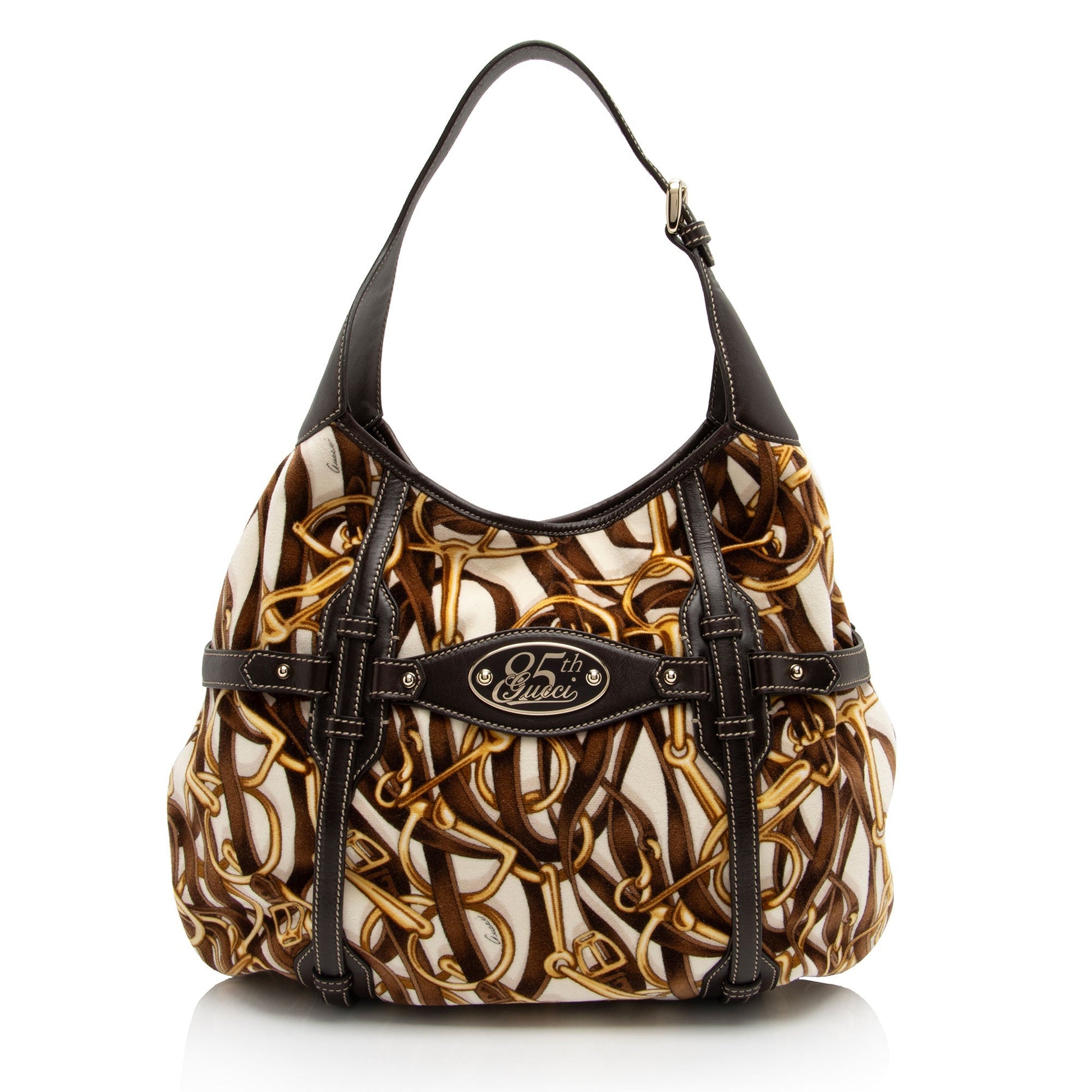 Gucci Velvet Horsebit 85th Anniversary SHF-ojw6md Leather Brown Large Shoulder Bag