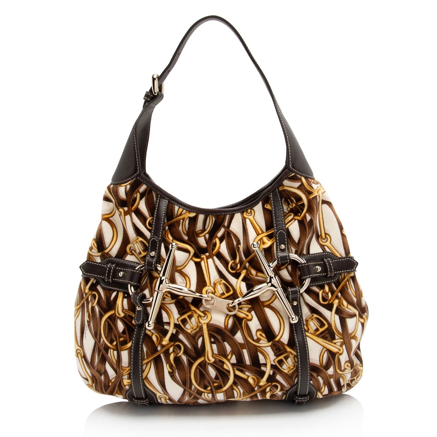 Gucci Velvet Horsebit 85th Anniversary SHF-ojw6md Leather Brown Large Shoulder Bag