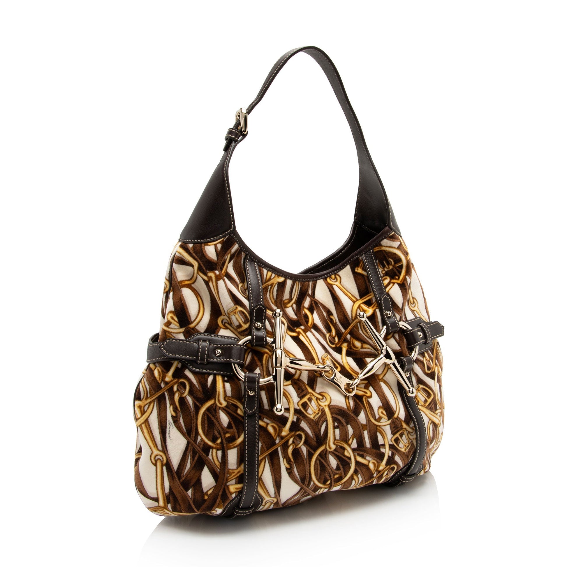 Gucci Velvet Horsebit 85th Anniversary SHF-ojw6md Leather Brown Large Shoulder Bag