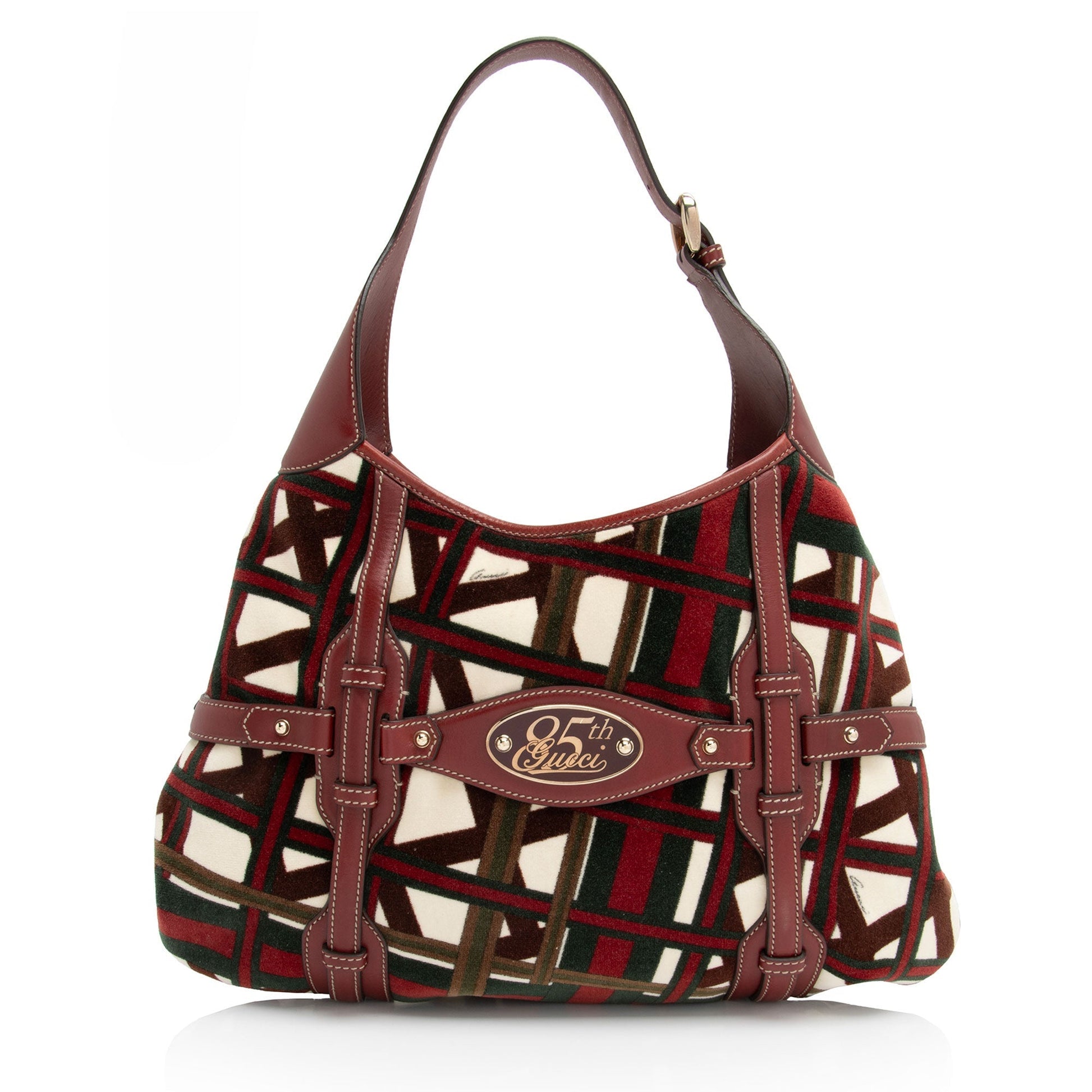 Gucci Velvet Horsebit 85th Anniversary SHF-zg4KIX Leather White Red Green Shoulder Bag