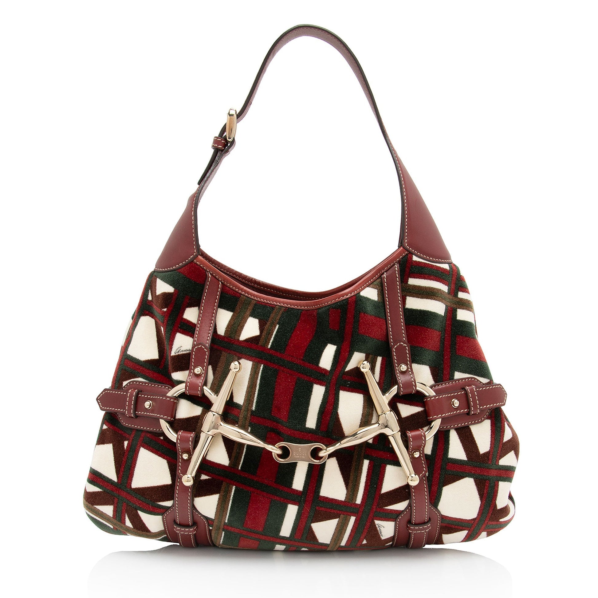 Gucci Velvet Horsebit 85th Anniversary SHF-zg4KIX Leather White Red Green Shoulder Bag