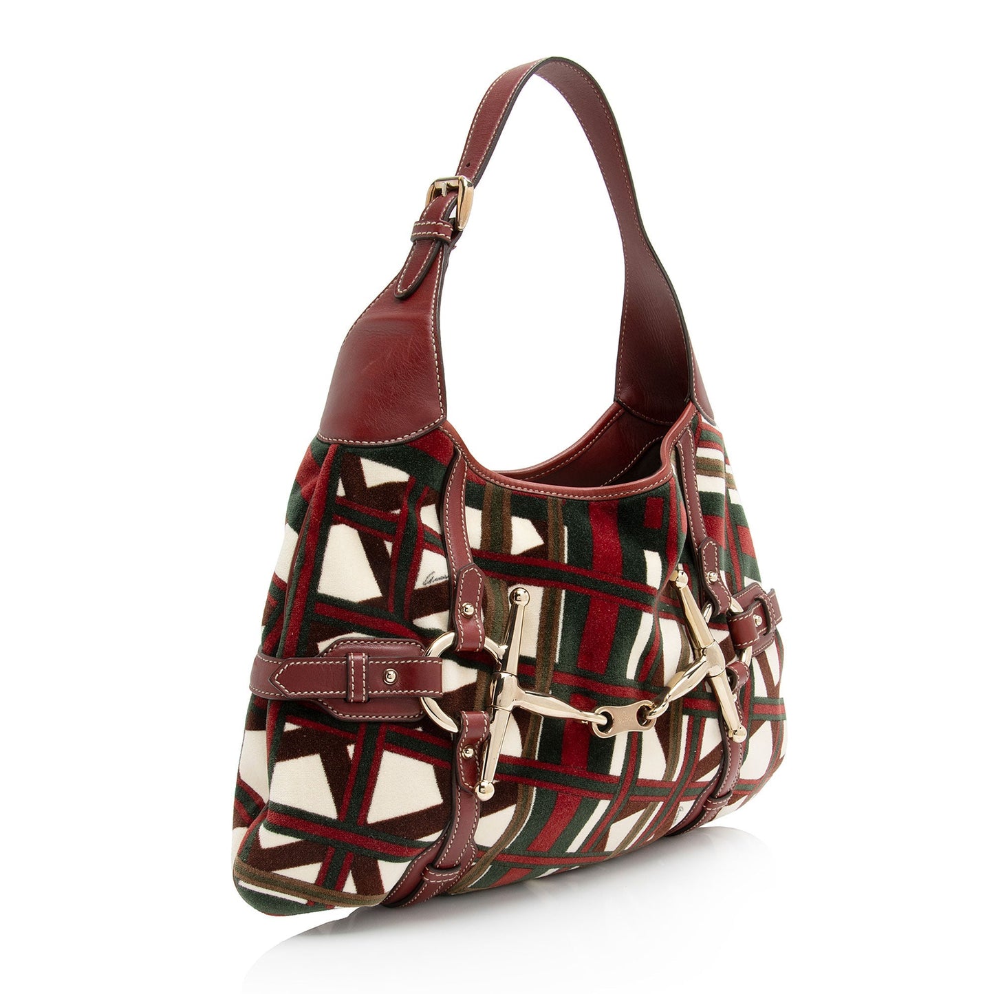 Gucci Velvet Horsebit 85th Anniversary SHF-zg4KIX Leather White Red Green Shoulder Bag