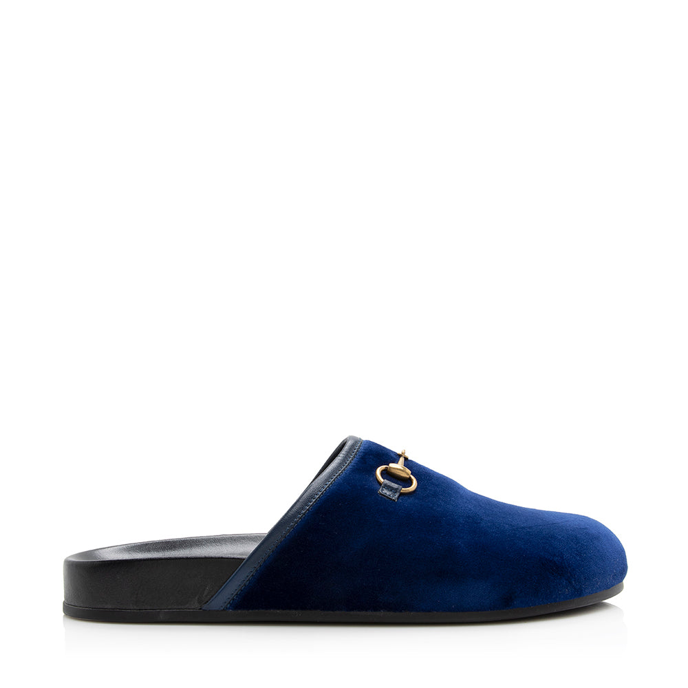 Gucci Velvet Horsebit Mules - Size Leather Black Blue Shoes
