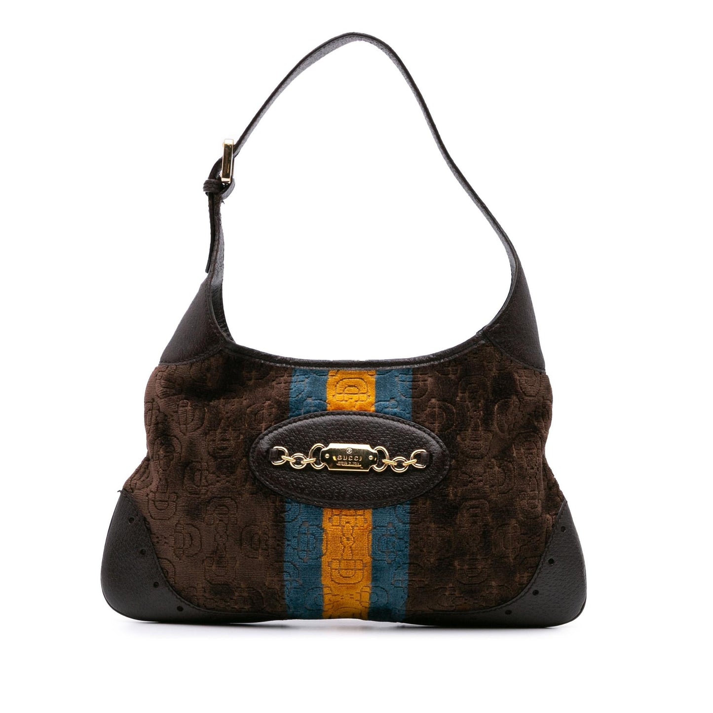 Gucci Velvet Horsebit Web Punch Calf Brown Shoulder Bag