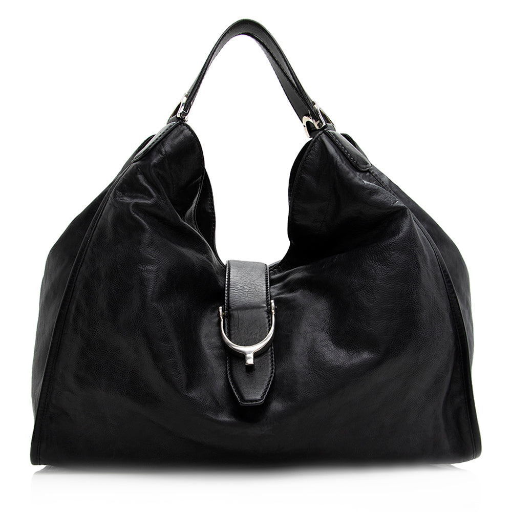 Gucci Washed Soft Stirrup SHF Leather Black Large Shoulder Bag