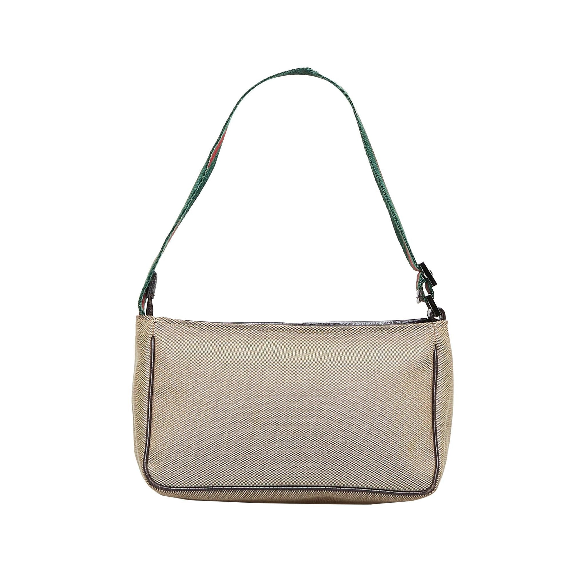 Gucci Web Baguette SHG-ixhSpc Canvas Brown Handbag
